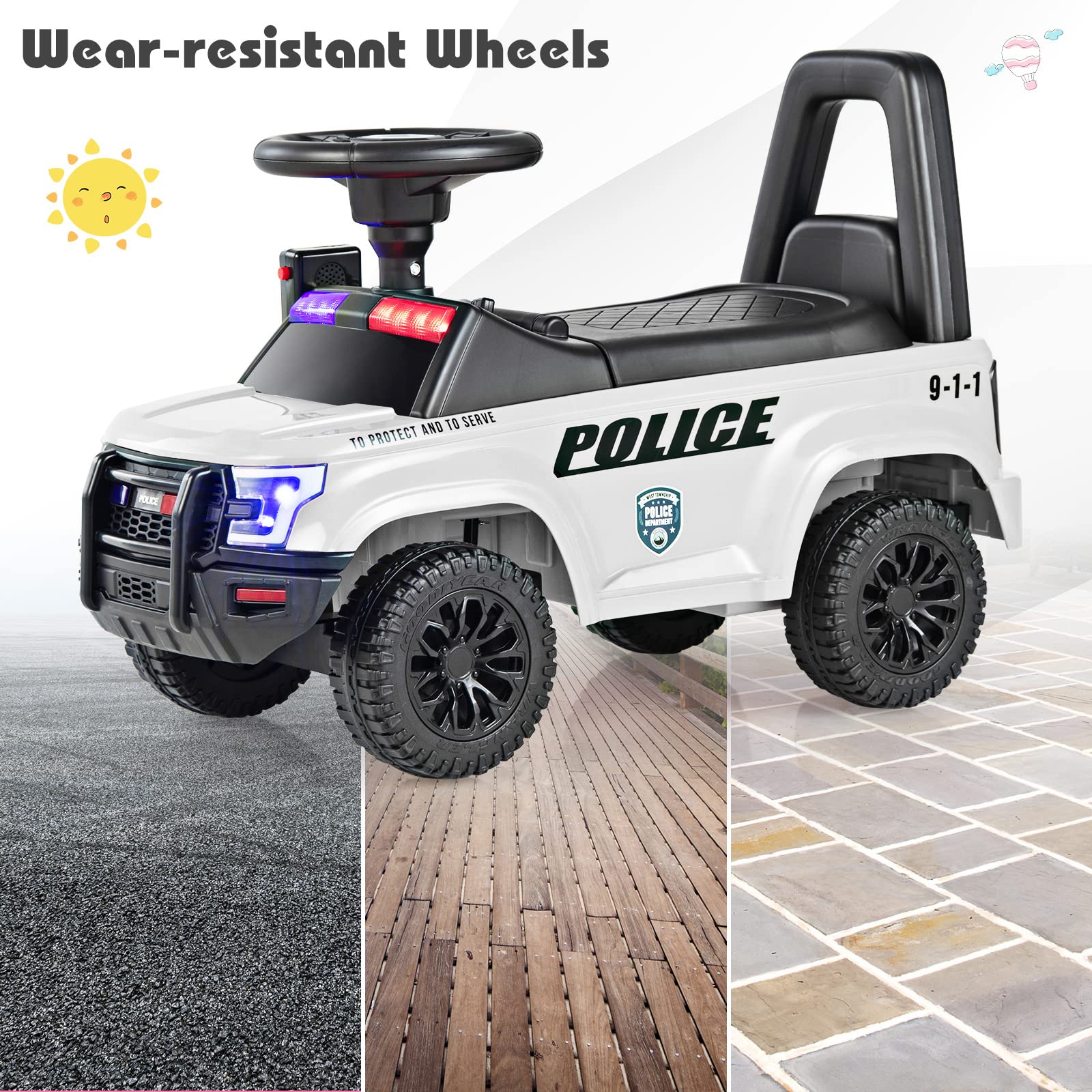 Ride On Push Police Car, Toddler Foot-to-Floor Sliding Toy with Siren - Image 9