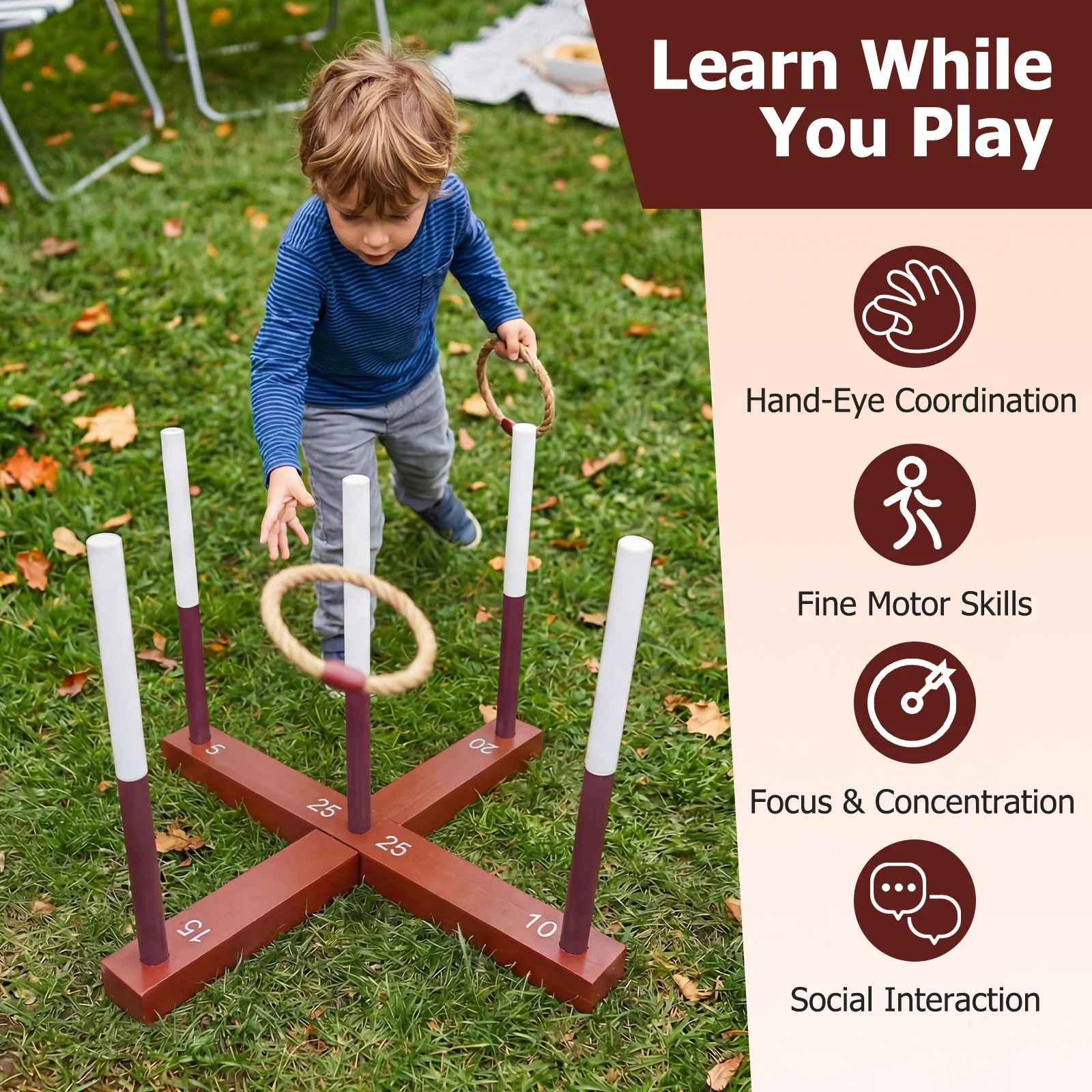 Ring Toss Yard Game Set with 6 Rings for Party and Outdoor Activities - Image 9