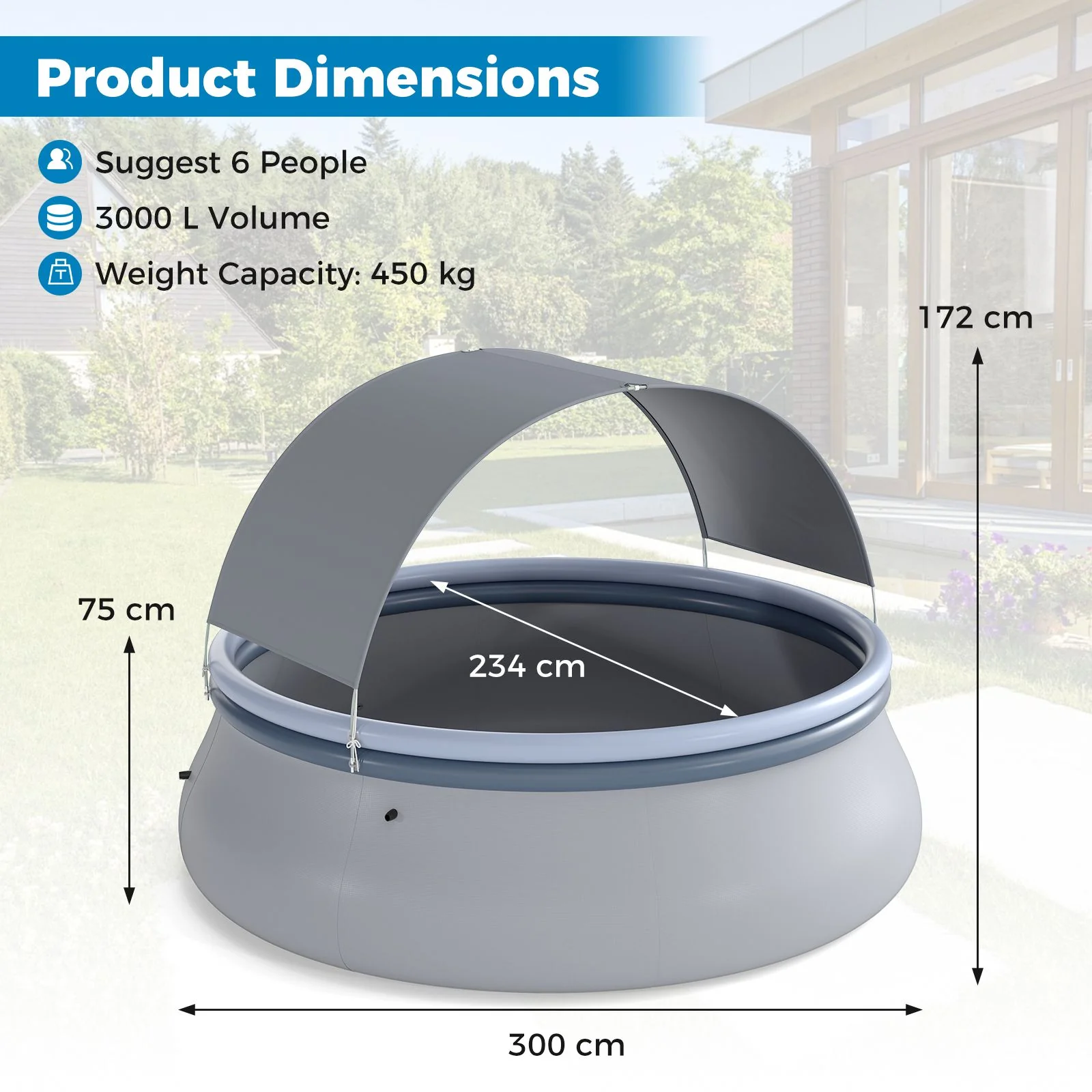 Round Inflatable Outdoor Swimming Pool with Sunshade Canopy - Image 10