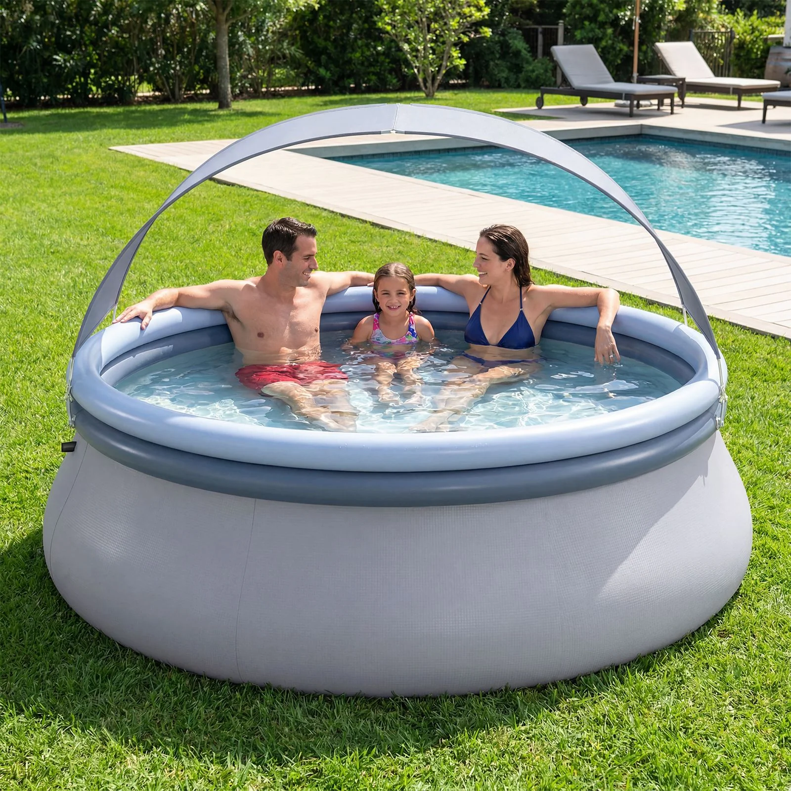 Round Inflatable Outdoor Swimming Pool with Sunshade Canopy - Image 3
