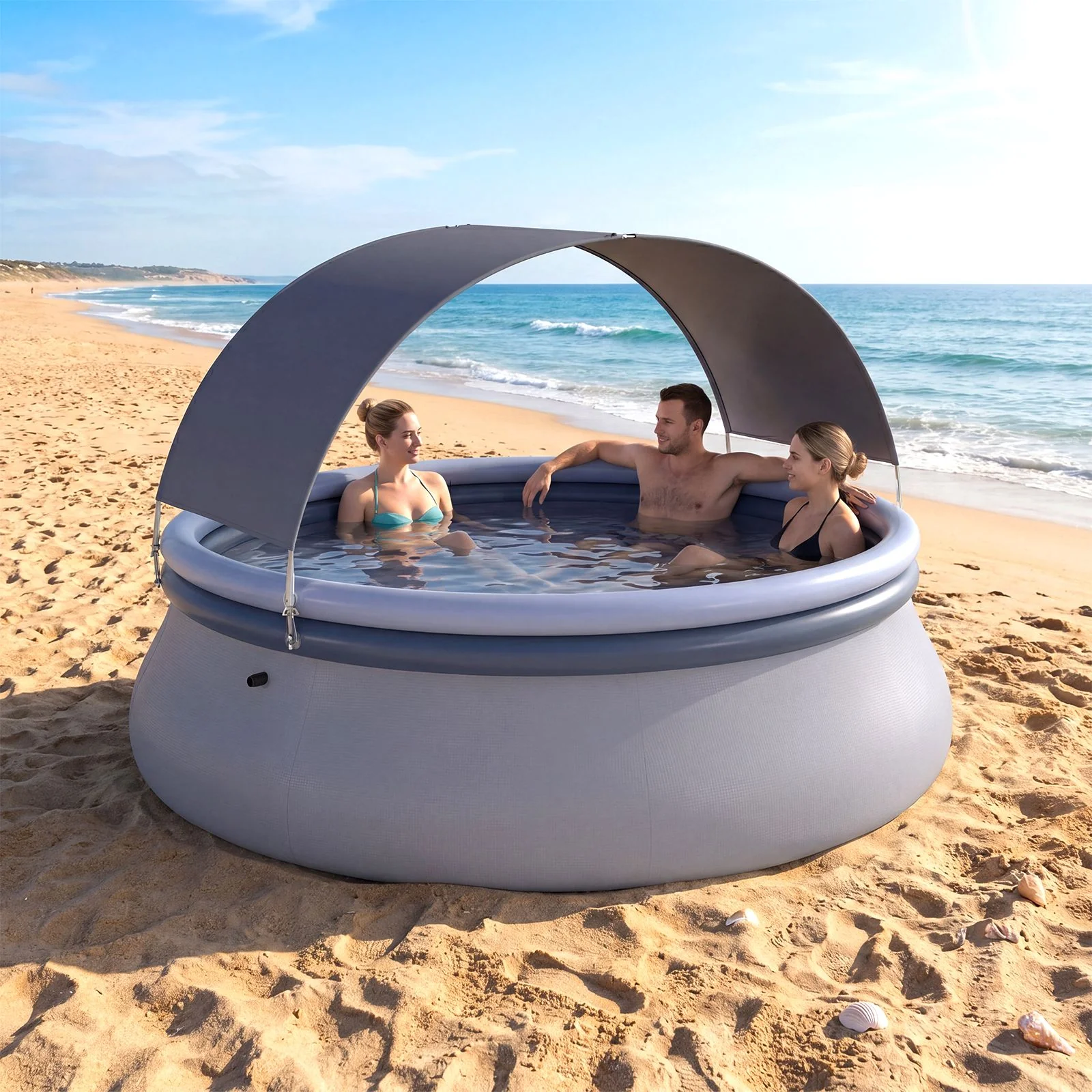 Round Inflatable Outdoor Swimming Pool with Sunshade Canopy - Image 4