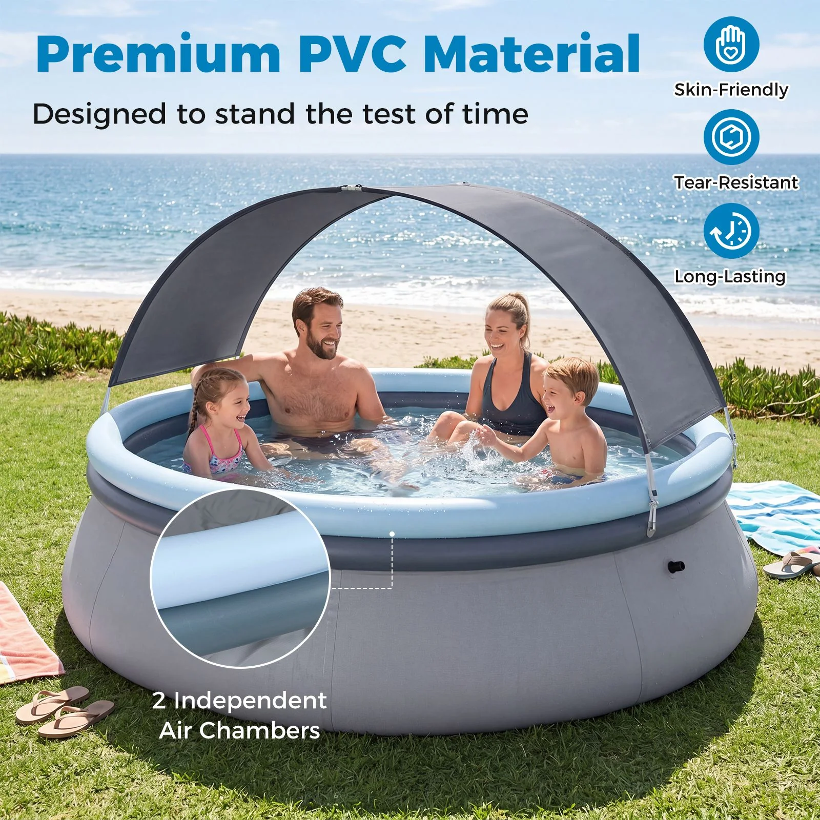 Round Inflatable Outdoor Swimming Pool with Sunshade Canopy - Image 5