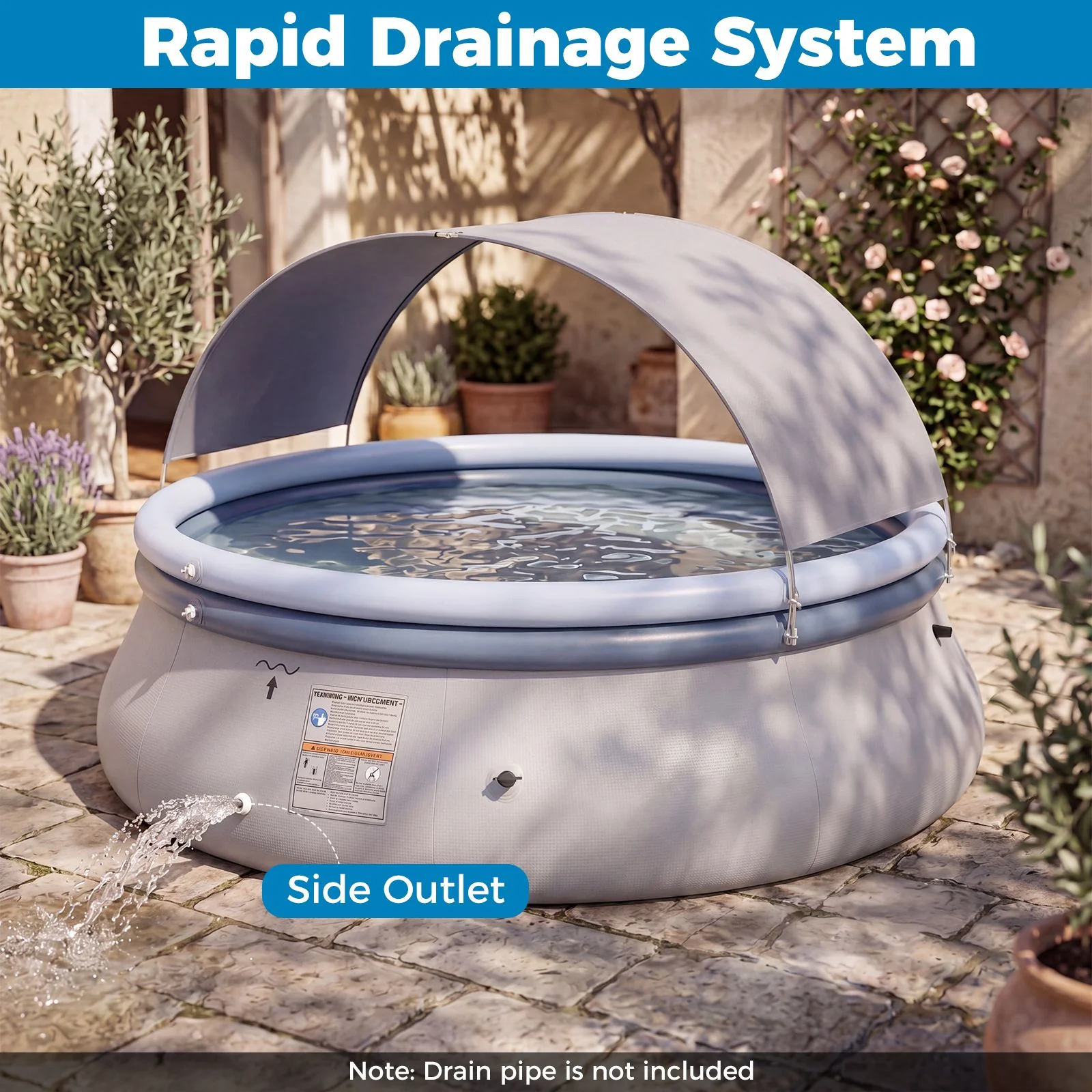 Round Inflatable Outdoor Swimming Pool with Sunshade Canopy - Image 7