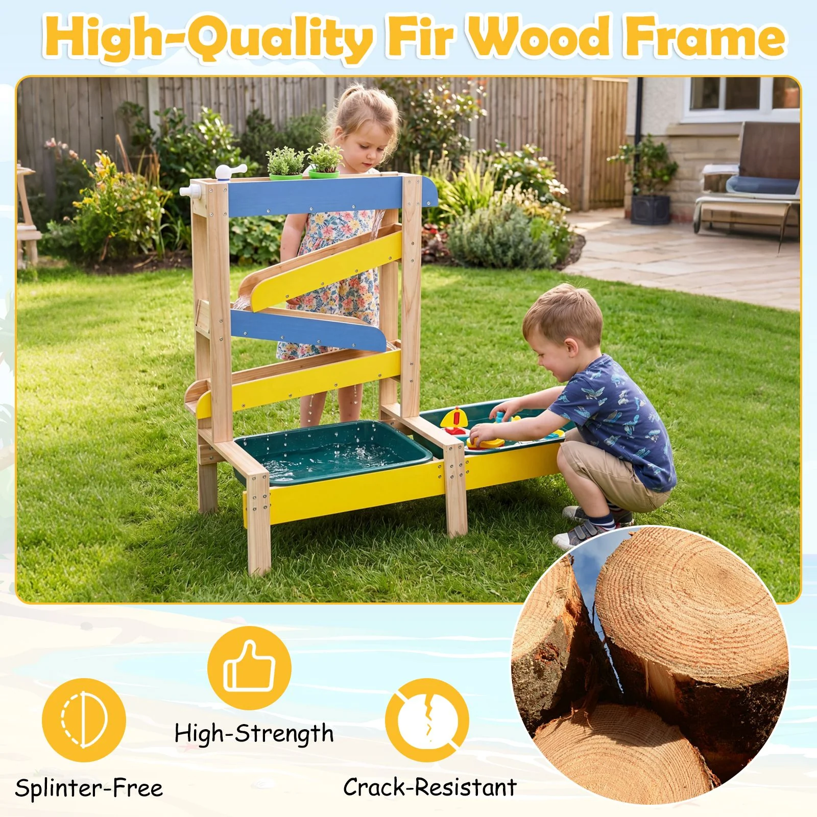 Sand and Water Table for Toddlers with 2 Basins Plant Pots and Sailboat - Image 4