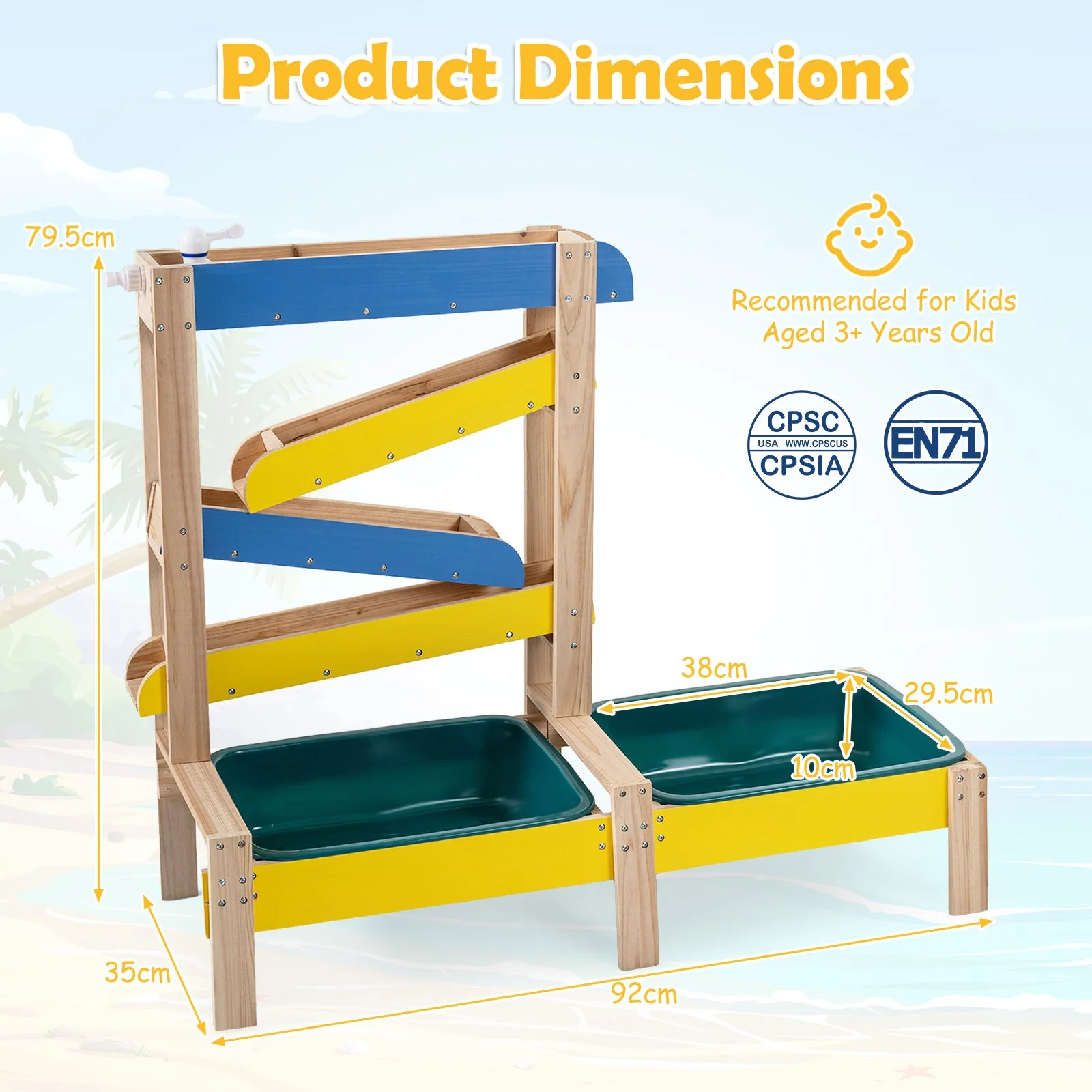 Sand and Water Table for Toddlers with 2 Basins Plant Pots and Sailboat - Image 7