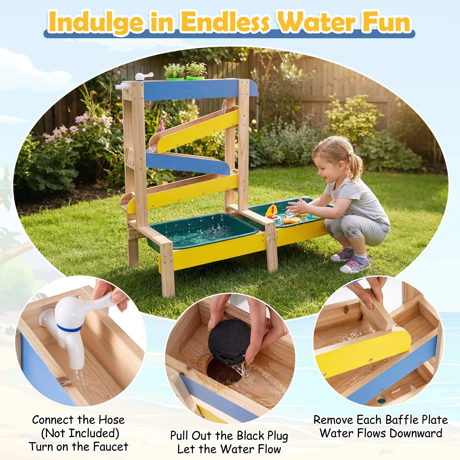 Sand and Water Table for Toddlers with 2 Basins Plant Pots and Sailboat - Image 8