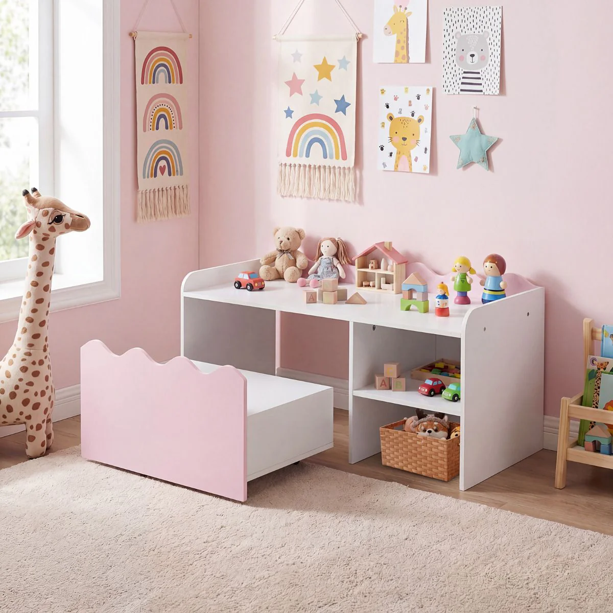 Scalloped Kids Bookshelf and Toy Storage Organizer for Bedroom - Image 2