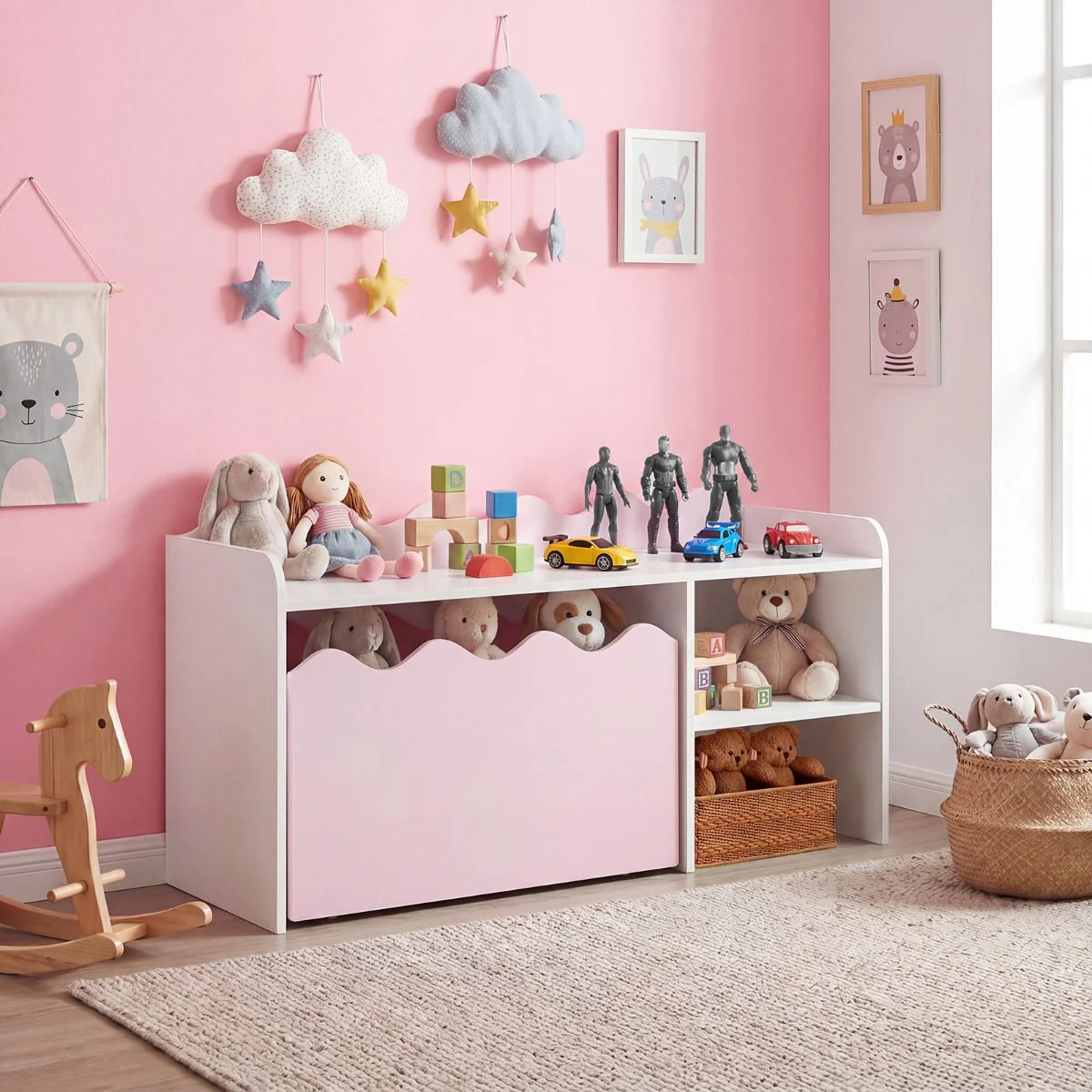 Scalloped Kids Bookshelf and Toy Storage Organizer for Bedroom - Image 3