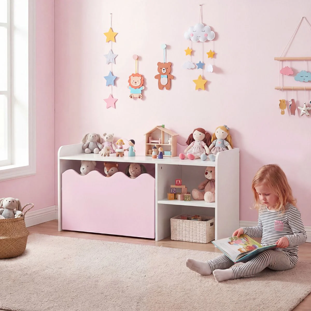 Scalloped Kids Bookshelf and Toy Storage Organizer for Bedroom - Image 4