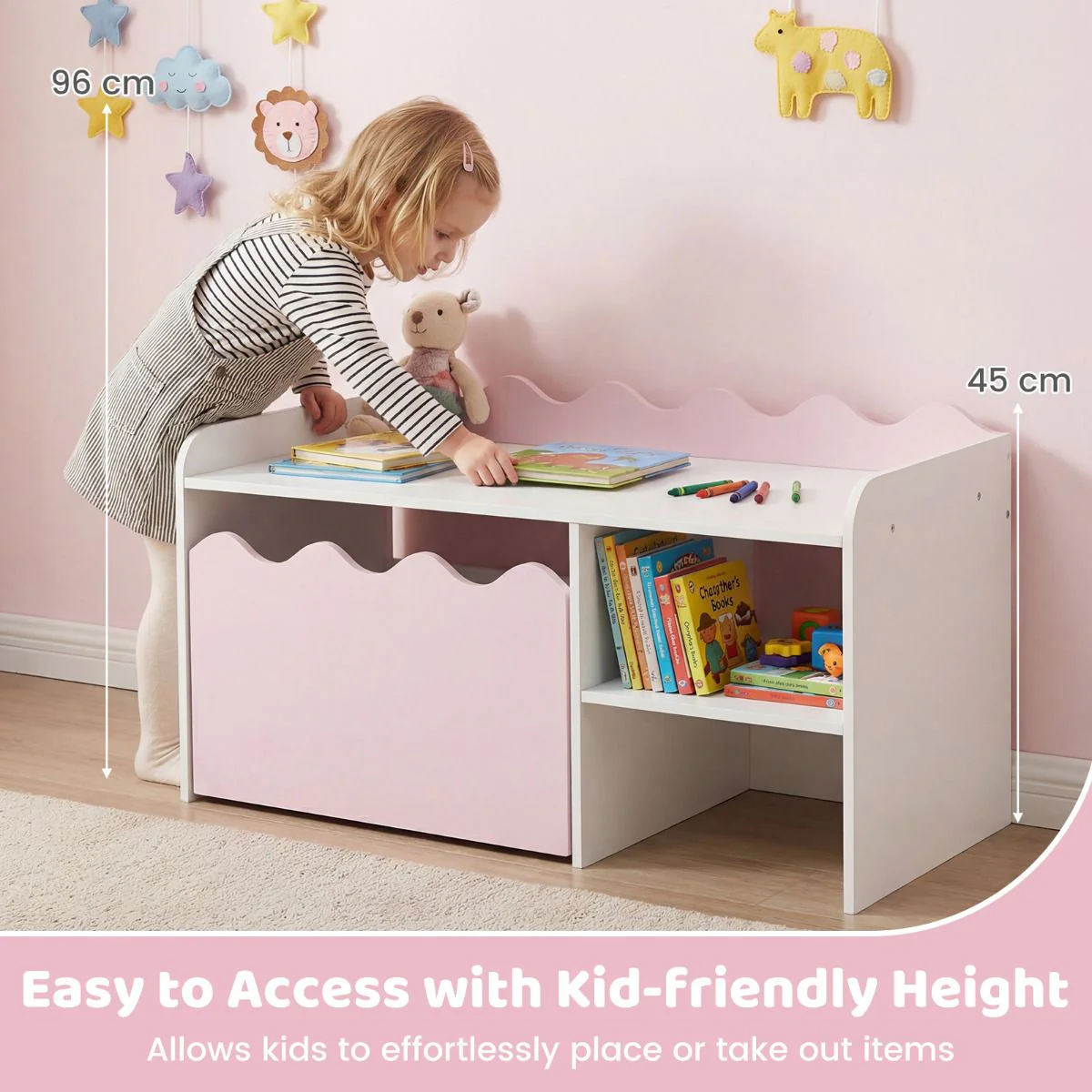 Scalloped Kids Bookshelf and Toy Storage Organizer for Bedroom - Image 7