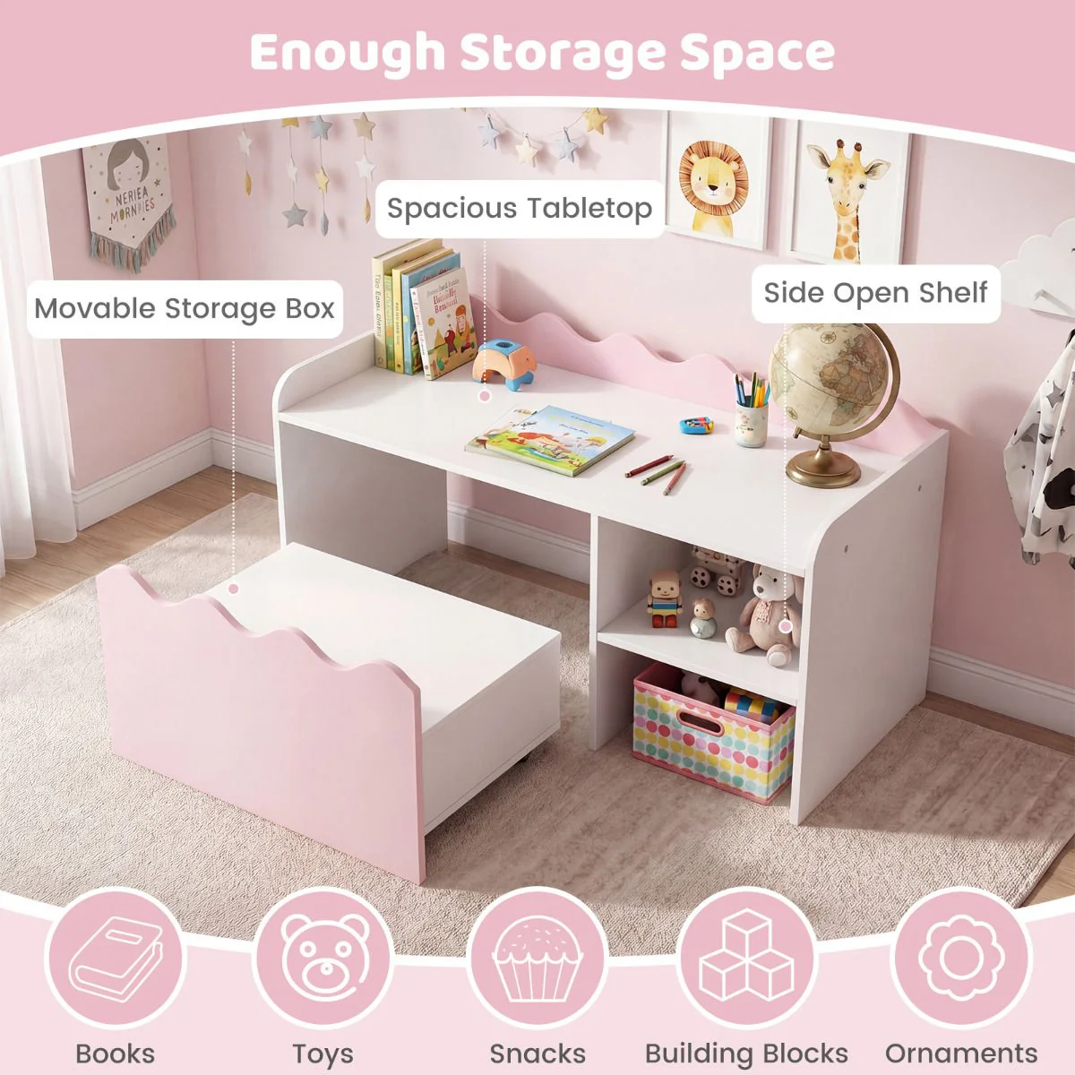 Scalloped Kids Bookshelf and Toy Storage Organizer for Bedroom - Image 8