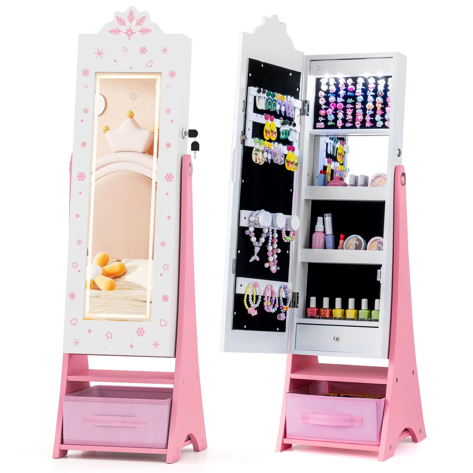 Standing Children Jewelry Organizer with Full-Length Mirror - Image 12