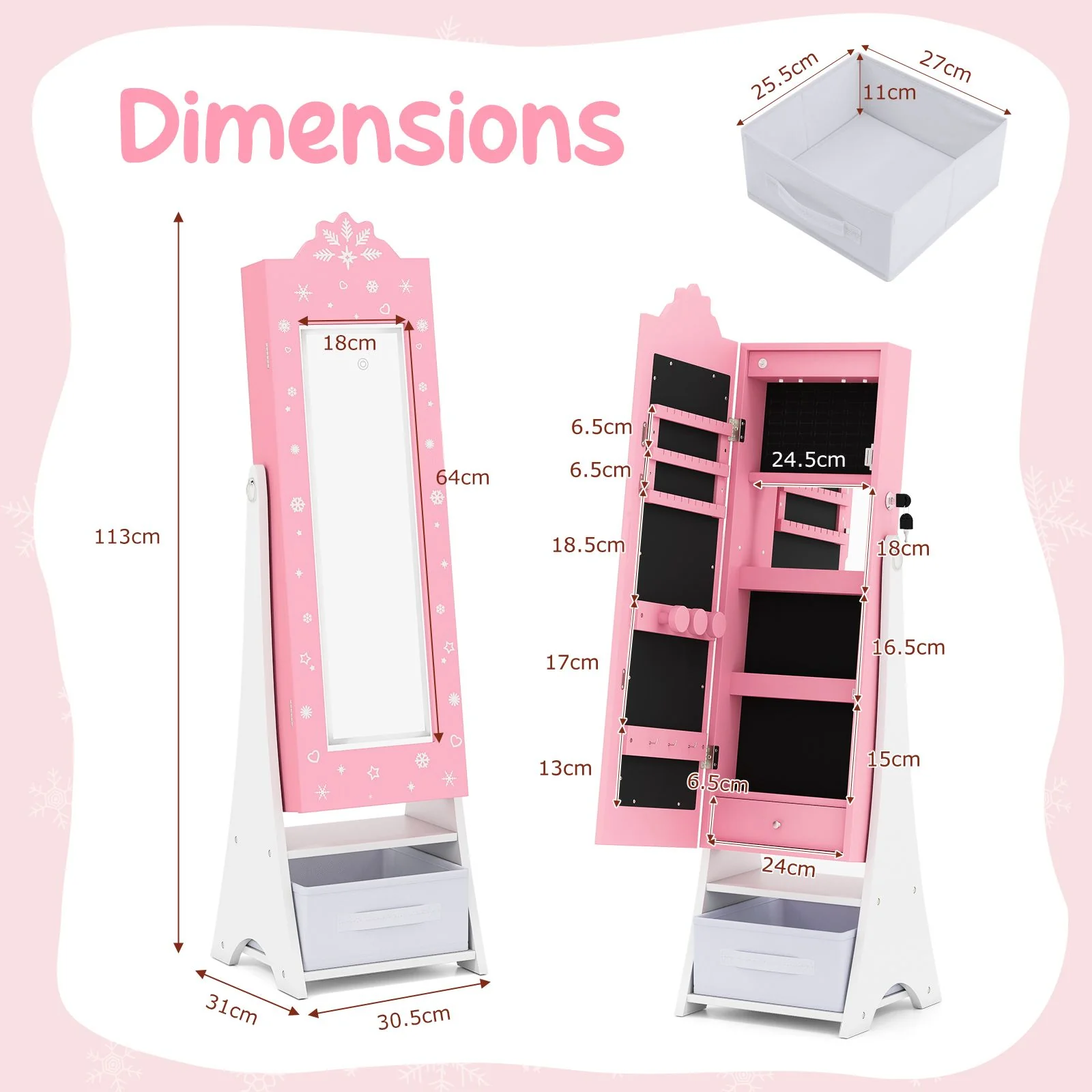 Standing Children Jewelry Organizer with Full-Length Mirror - Image 3