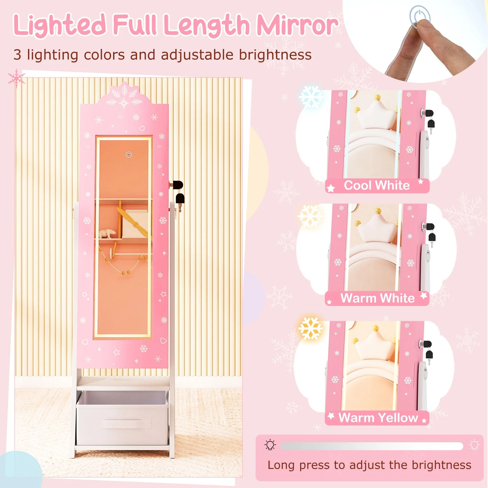 Standing Children Jewelry Organizer with Full-Length Mirror - Image 6