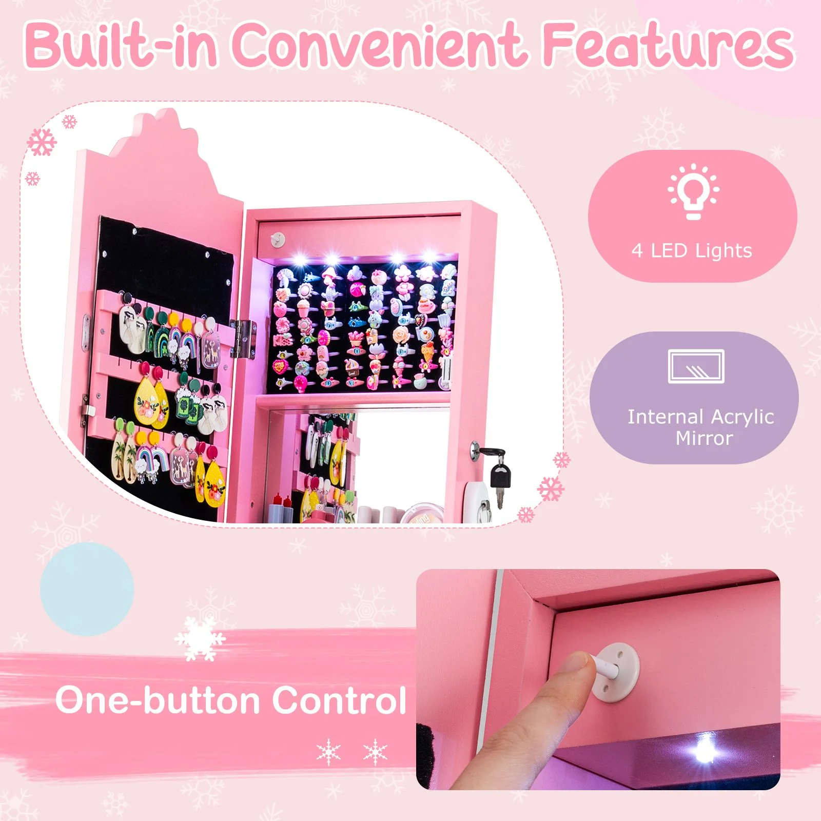 Standing Children Jewelry Organizer with Full-Length Mirror - Image 7