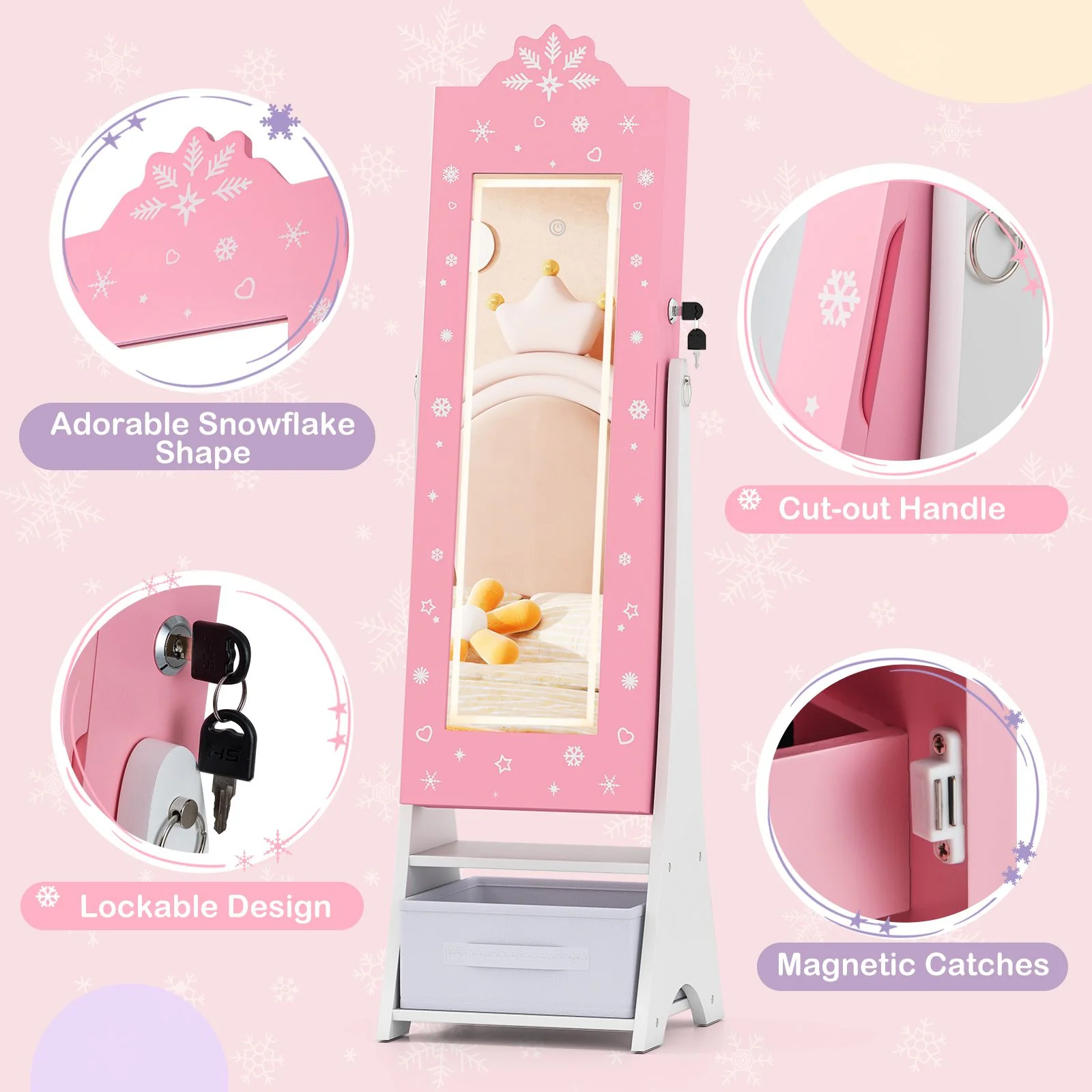 Standing Children Jewelry Organizer with Full-Length Mirror - Image 9