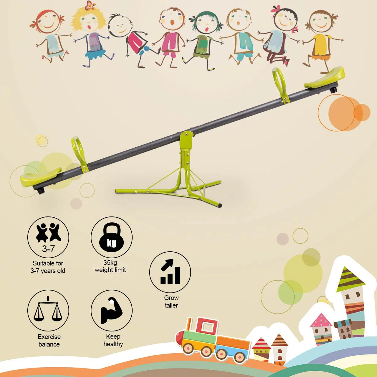 Swivel Children Teeter Totter Outdoor Play Set for 2 Children - Image 3