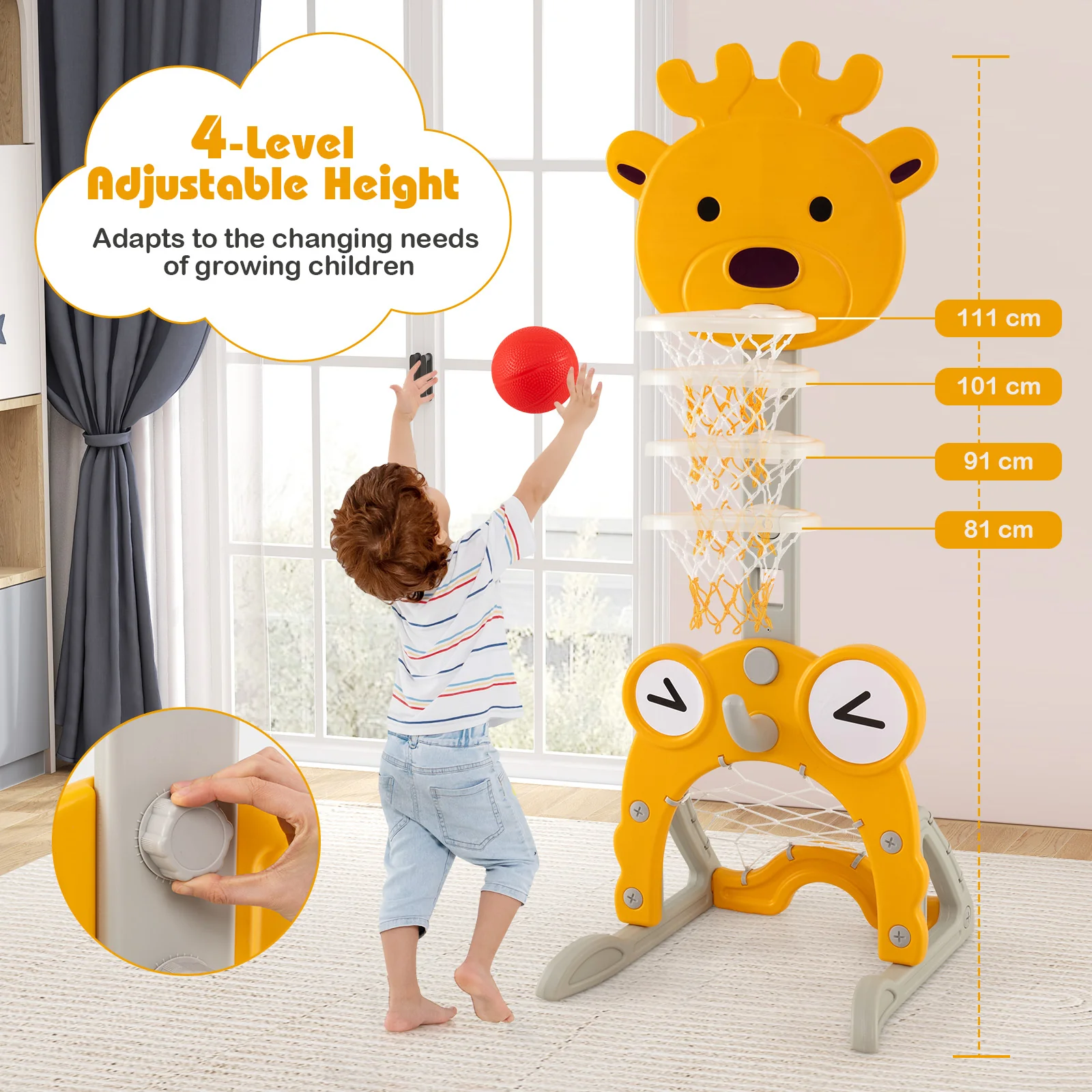 Toddler Basketball Hoop, 4-in-1 Kids Activity Center with Rim, Soccer Goal, Golf, Ring Toss - Image 10