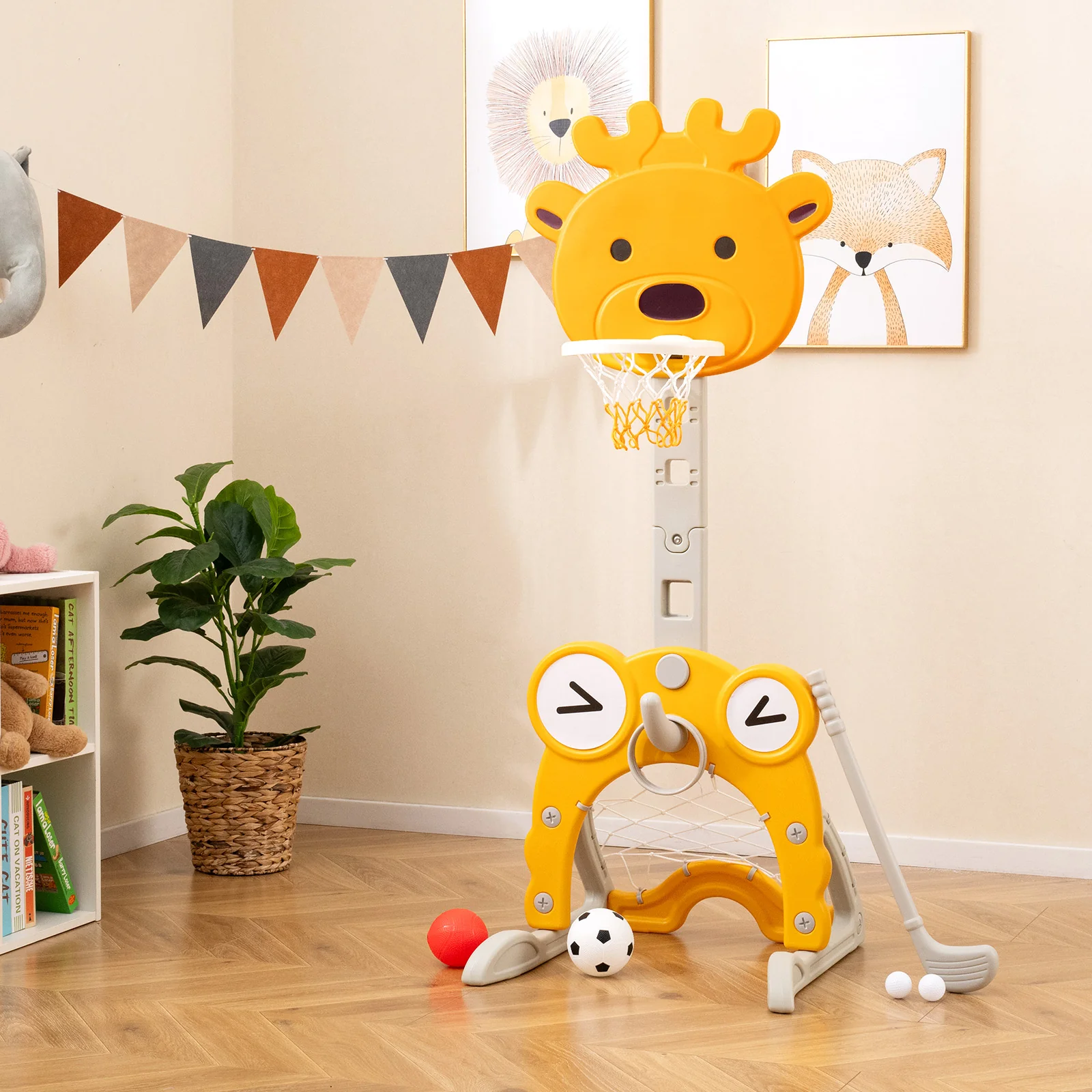 Toddler Basketball Hoop, 4-in-1 Kids Activity Center with Rim, Soccer Goal, Golf, Ring Toss - Image 2