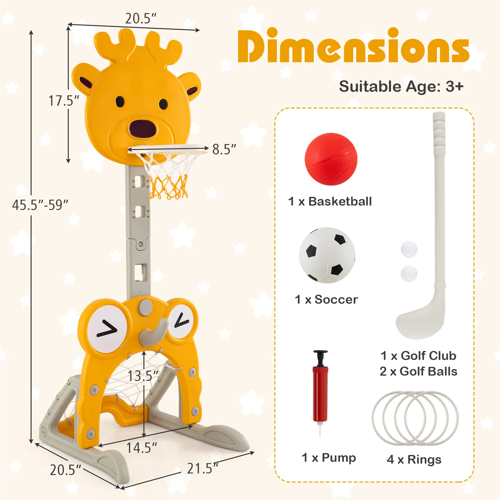 Toddler Basketball Hoop, 4-in-1 Kids Activity Center with Rim, Soccer Goal, Golf, Ring Toss - Image 3