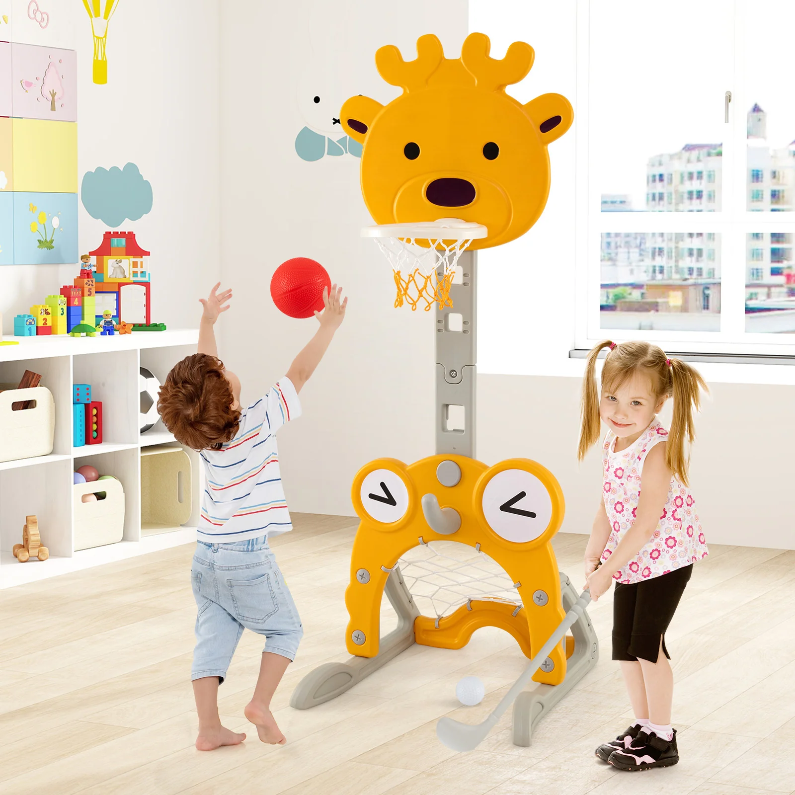 Toddler Basketball Hoop, 4-in-1 Kids Activity Center with Rim, Soccer Goal, Golf, Ring Toss - Image 5