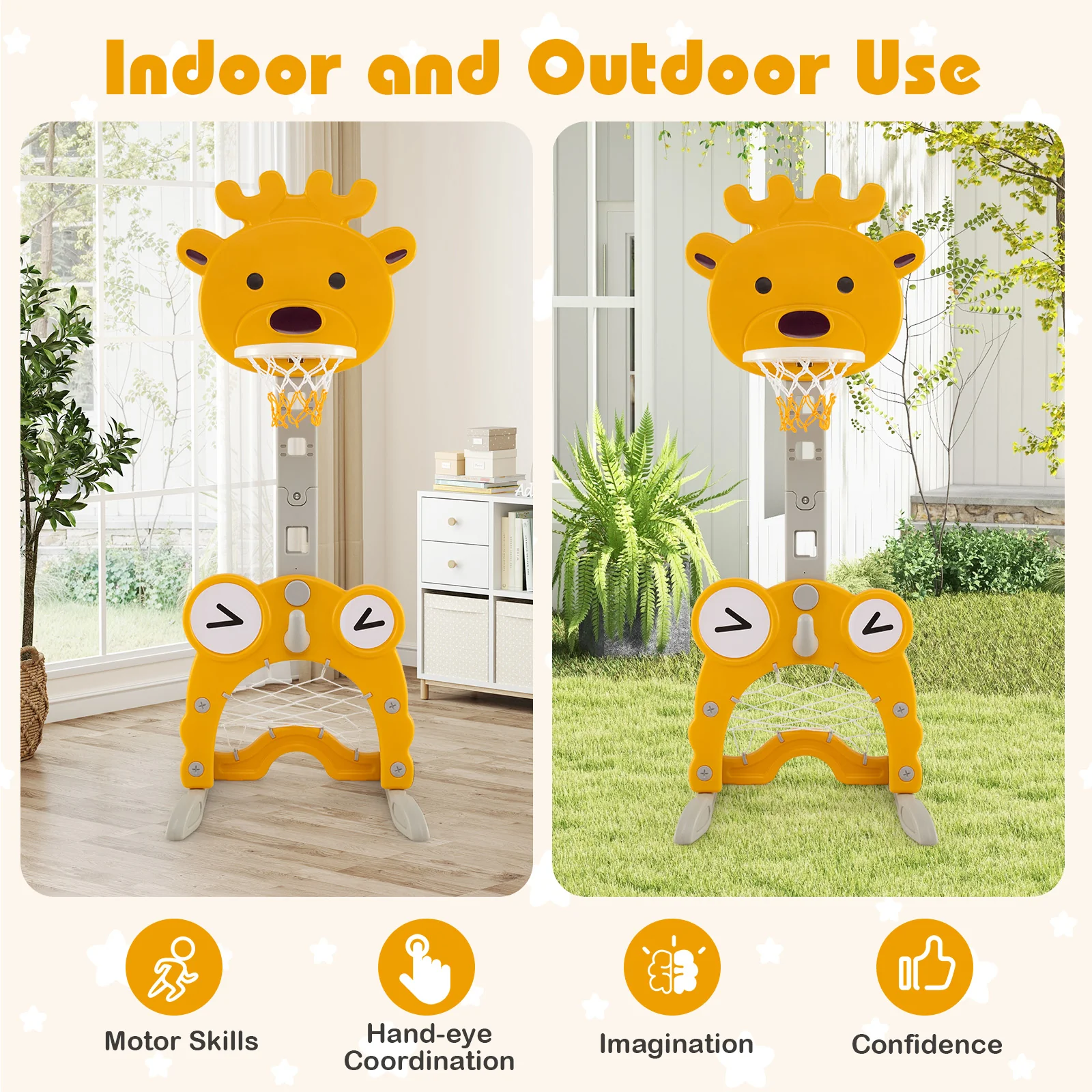 Toddler Basketball Hoop, 4-in-1 Kids Activity Center with Rim, Soccer Goal, Golf, Ring Toss - Image 6