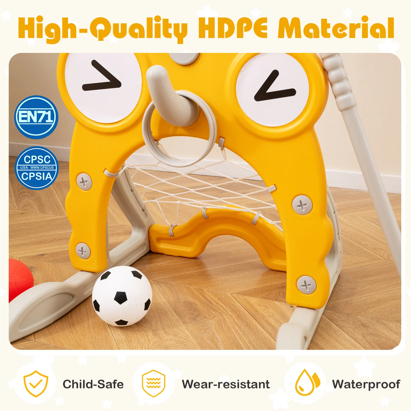 Toddler Basketball Hoop, 4-in-1 Kids Activity Center with Rim, Soccer Goal, Golf, Ring Toss - Image 7