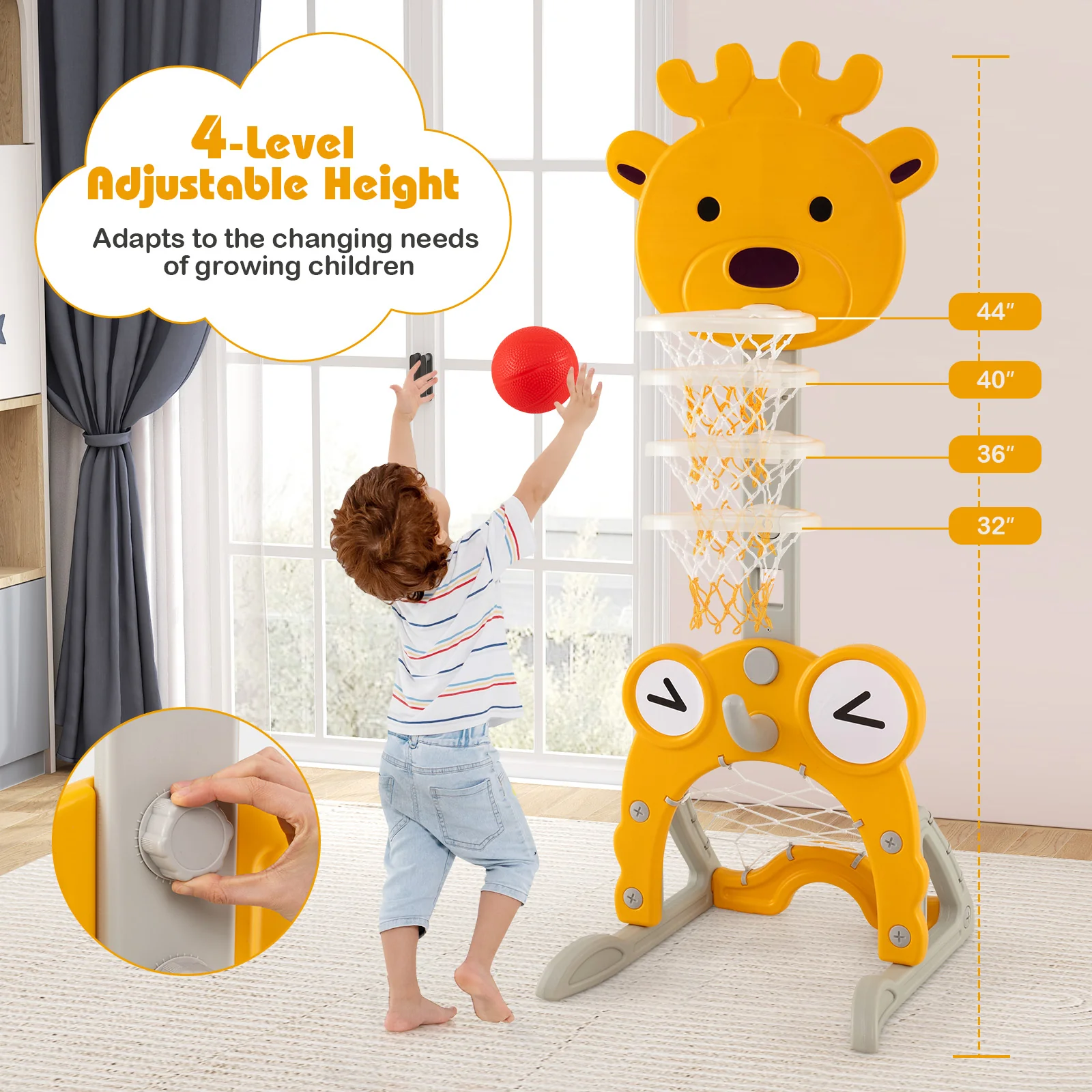 Toddler Basketball Hoop, 4-in-1 Kids Activity Center with Rim, Soccer Goal, Golf, Ring Toss - Image 9