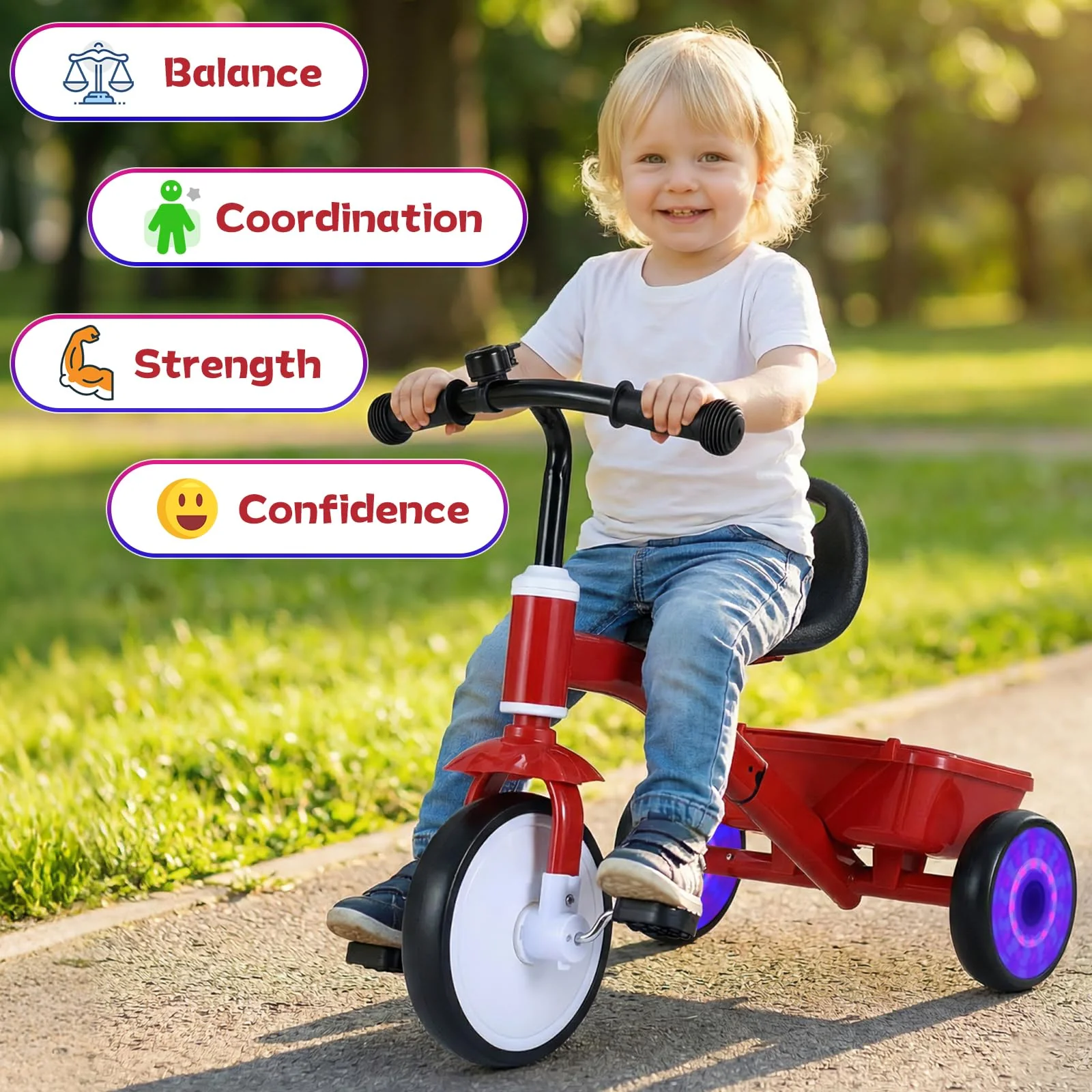 Toddler Bike with Glowing Rear Wheels and Adjustable Seat - Image 2