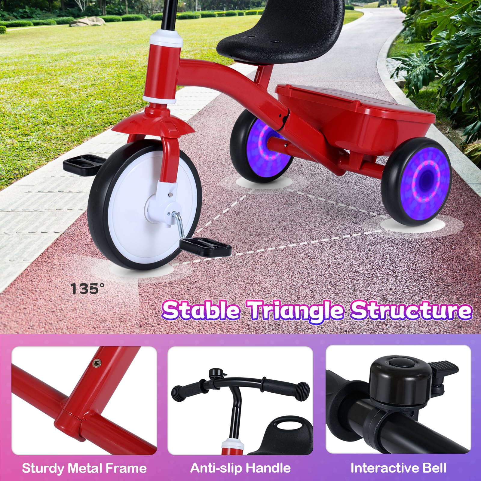 Toddler Bike with Glowing Rear Wheels and Adjustable Seat - Image 8