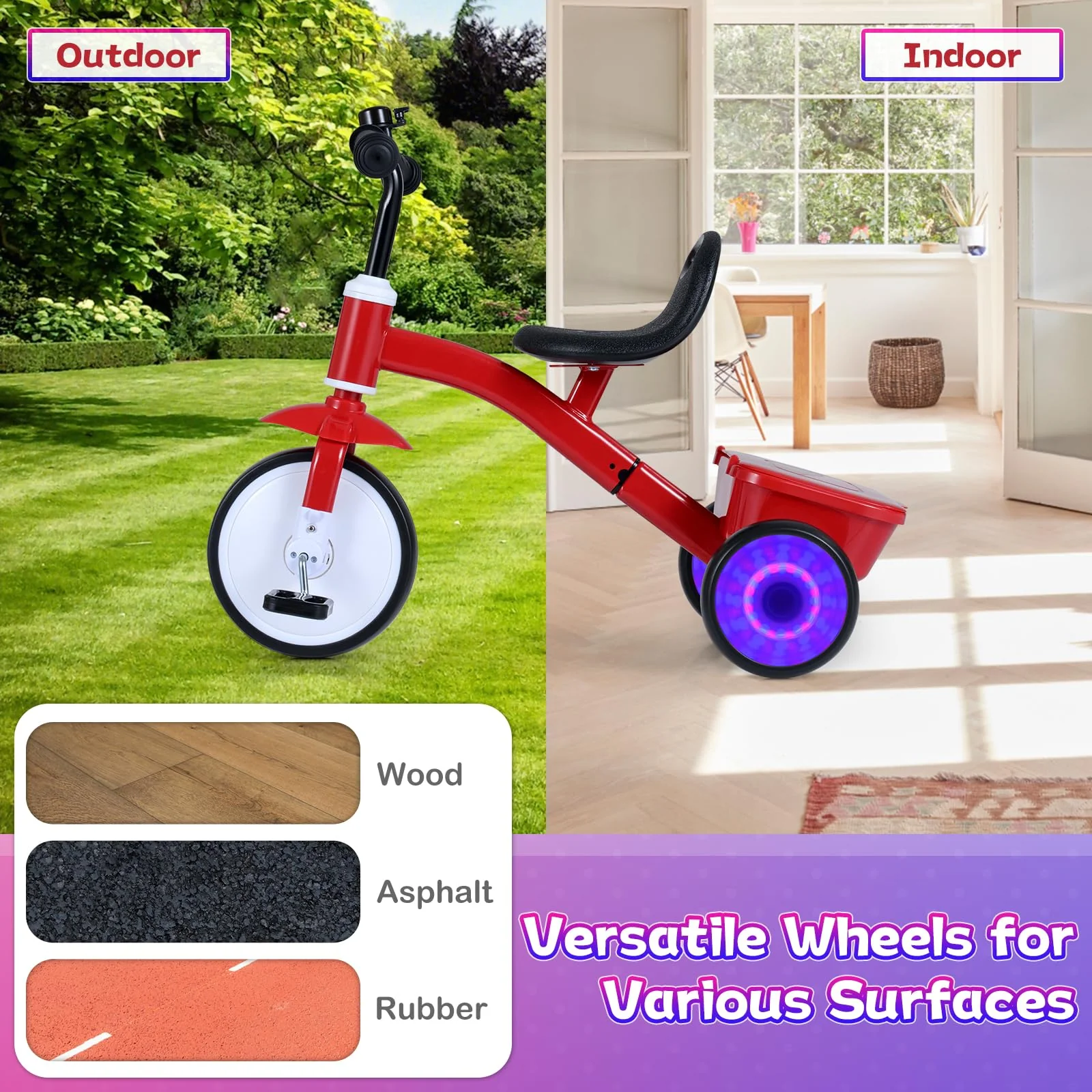 Toddler Bike with Glowing Rear Wheels and Adjustable Seat - Image 9