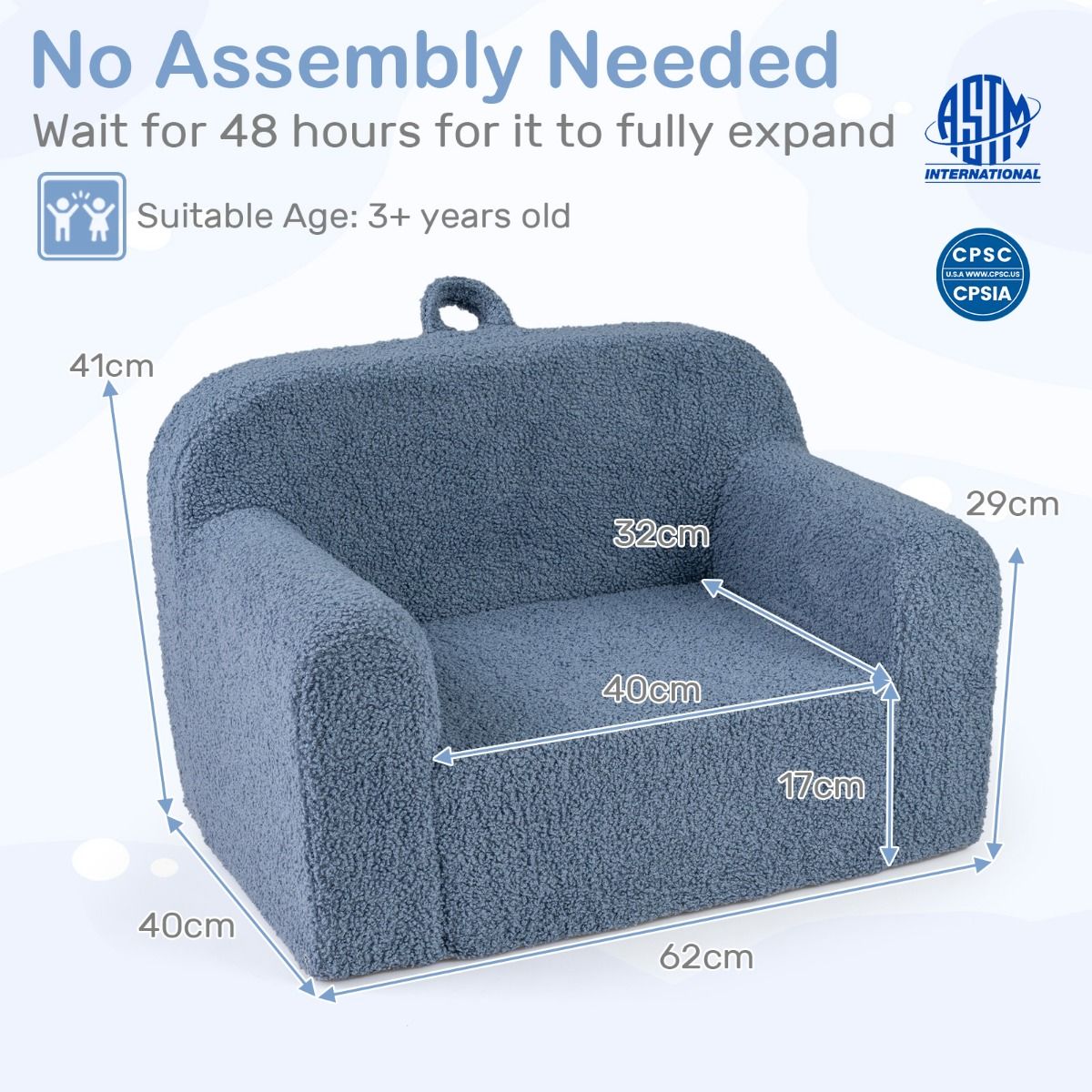 Toddler Foam Couch with Soft Fleece Fabric Cover for Playroom - Image 3