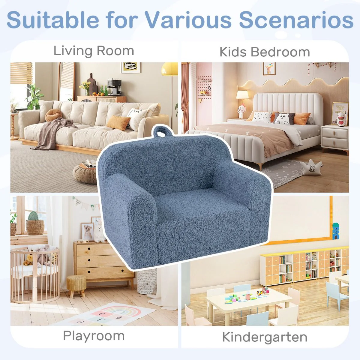 Toddler Foam Couch with Soft Fleece Fabric Cover for Playroom - Image 4