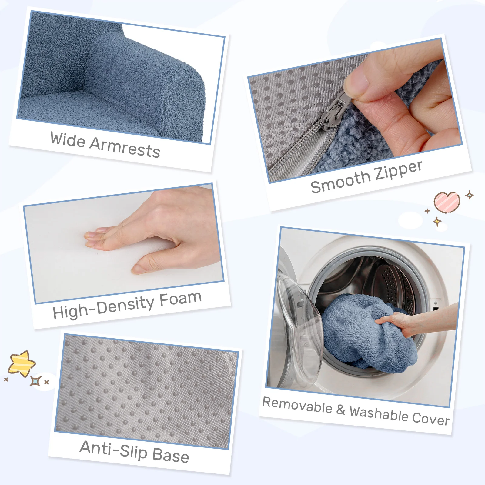 Toddler Foam Couch with Soft Fleece Fabric Cover for Playroom - Image 5