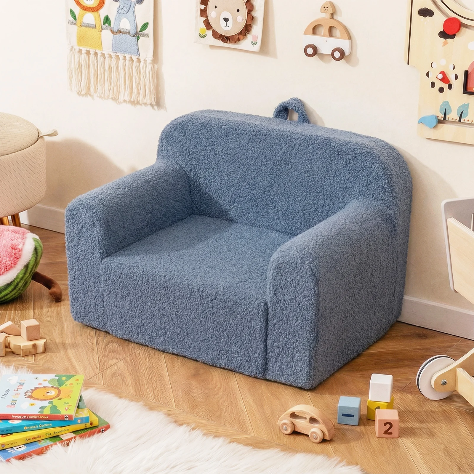 Toddler Foam Couch with Soft Fleece Fabric Cover for Playroom - Image 9