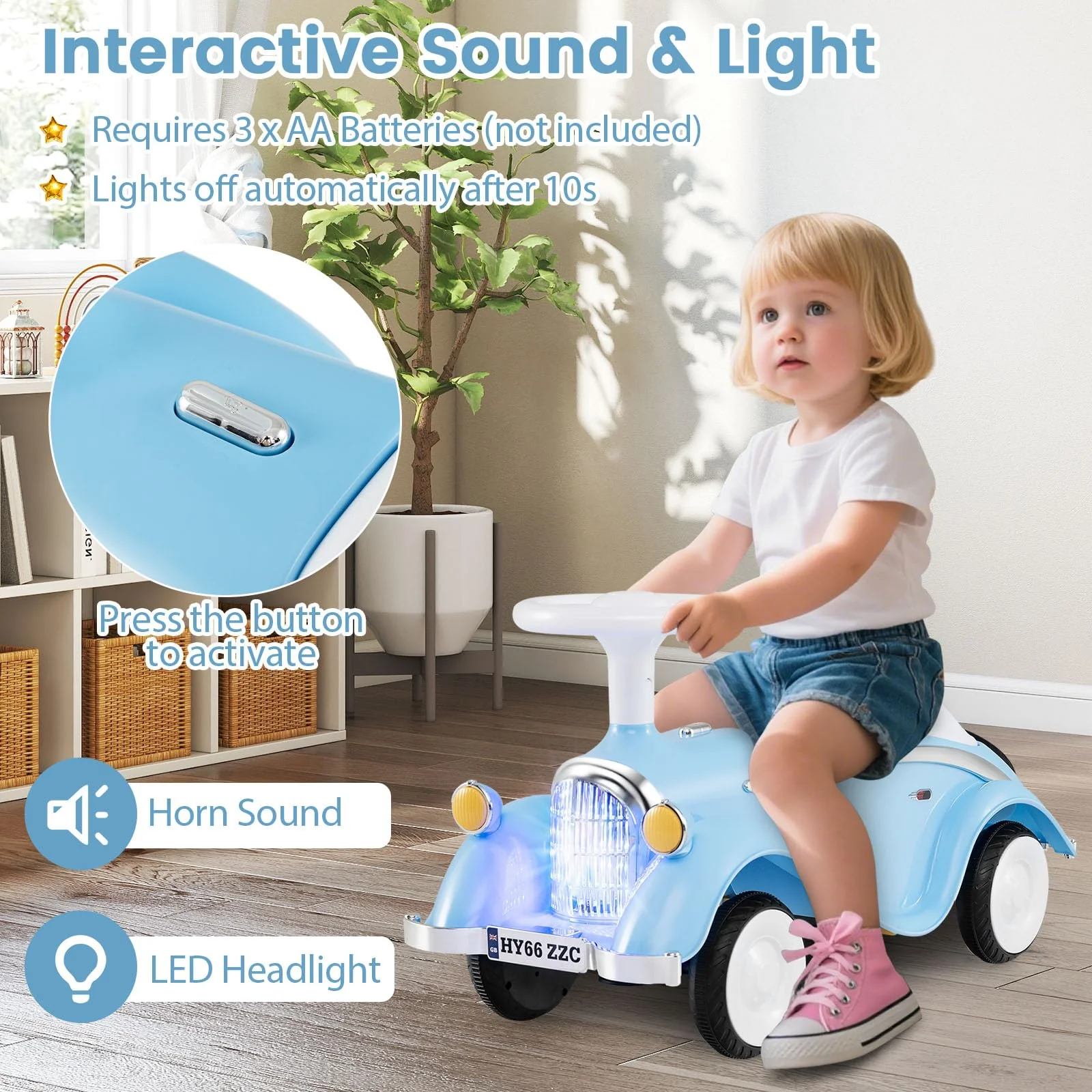 Toddler Ride on Toy, Classic Foot to Floor Kid Sliding Car with Steering Wheel - Image 4
