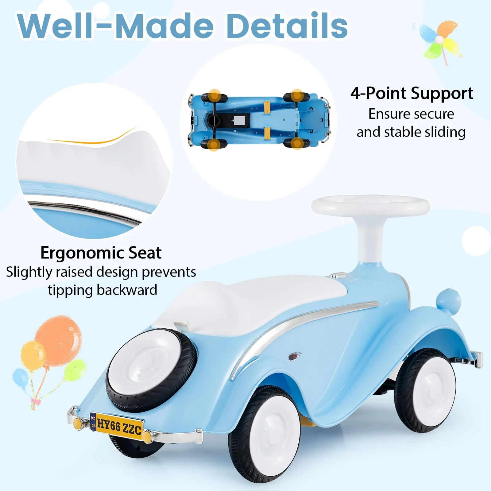 Toddler Ride on Toy, Classic Foot to Floor Kid Sliding Car with Steering Wheel - Image 8