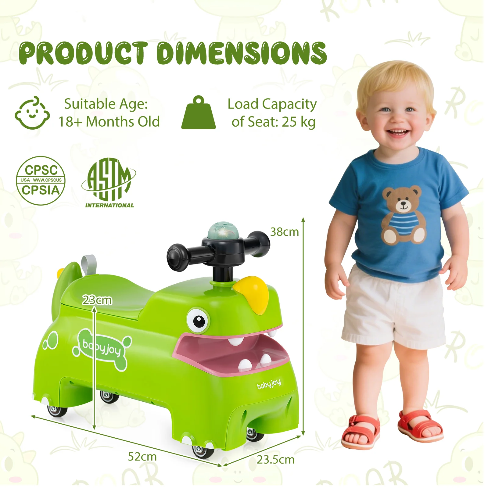 Toddler Ride on Toy, Sit to Stand Riding Racer, Gift for Boys & Girls 18+ Months Old - Image 10