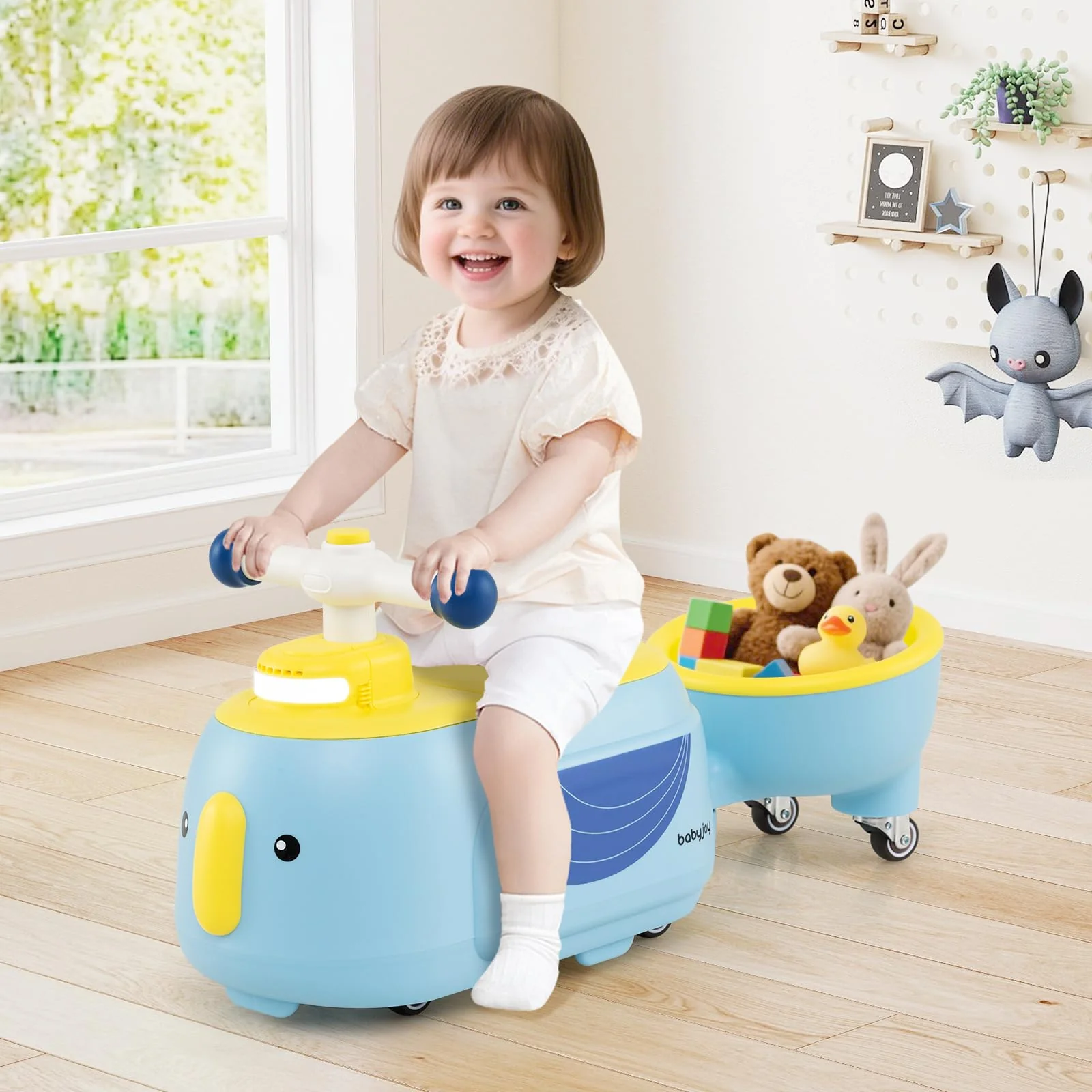 Toddler Ride on Toy with Trailer Foot-to-Floor Sliding Car with Light Music - Image 2