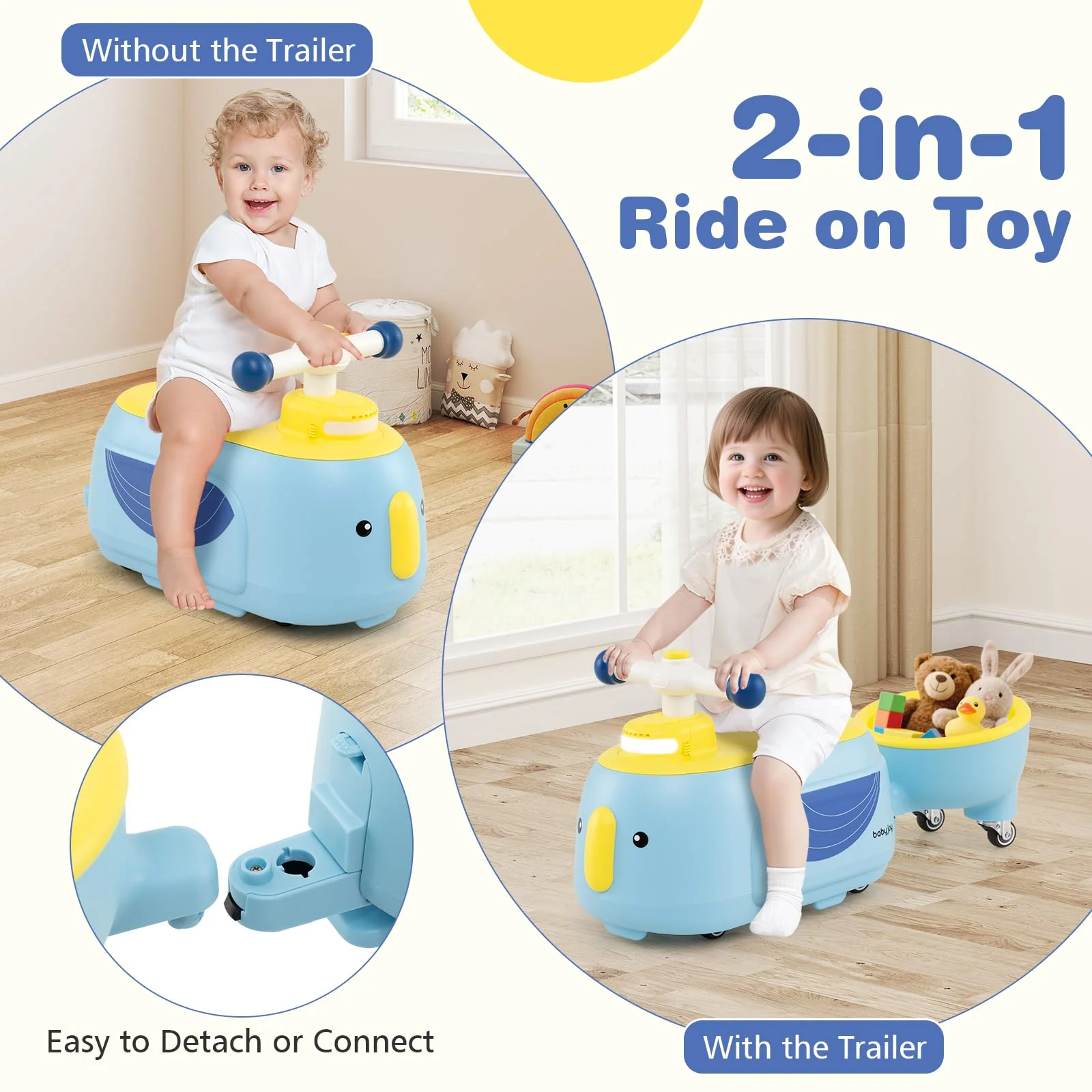 Toddler Ride on Toy with Trailer Foot-to-Floor Sliding Car with Light Music - Image 3
