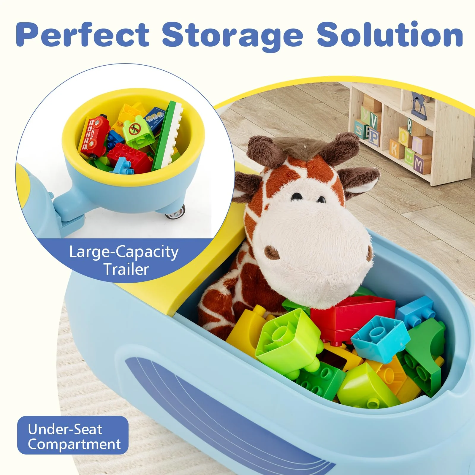 Toddler Ride on Toy with Trailer Foot-to-Floor Sliding Car with Light Music - Image 5
