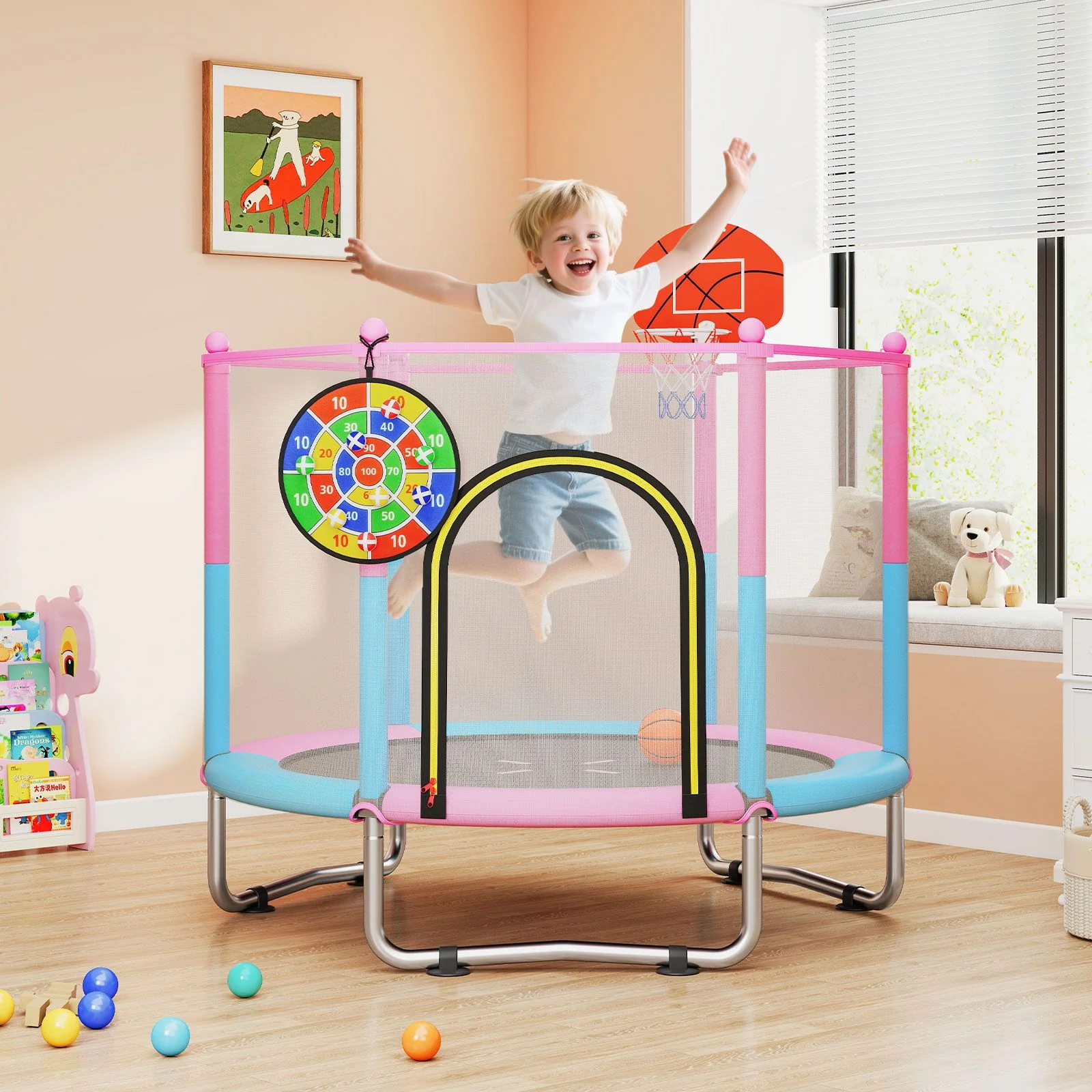 Toddler Trampoline with Basketball Hoop and No-gap Design for Kids - Image 2