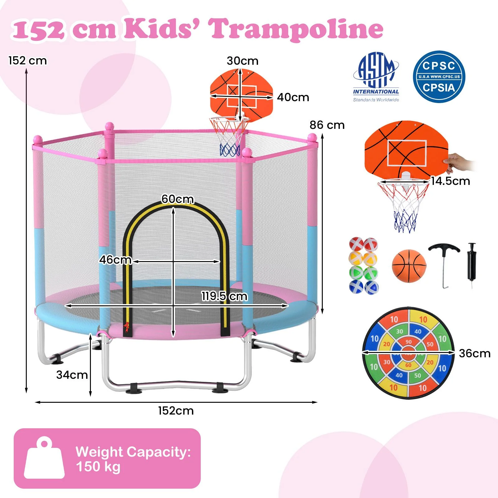 Toddler Trampoline with Basketball Hoop and No-gap Design for Kids - Image 3