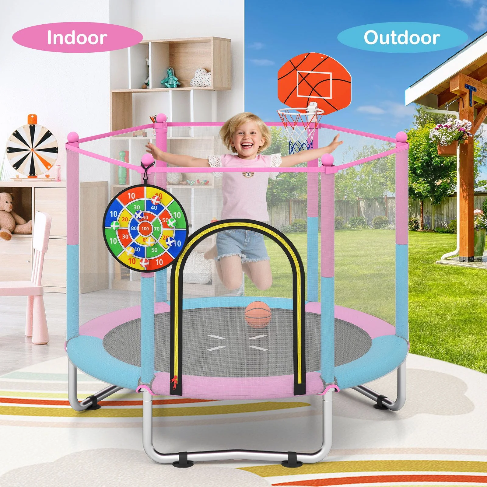 Toddler Trampoline with Basketball Hoop and No-gap Design for Kids - Image 4