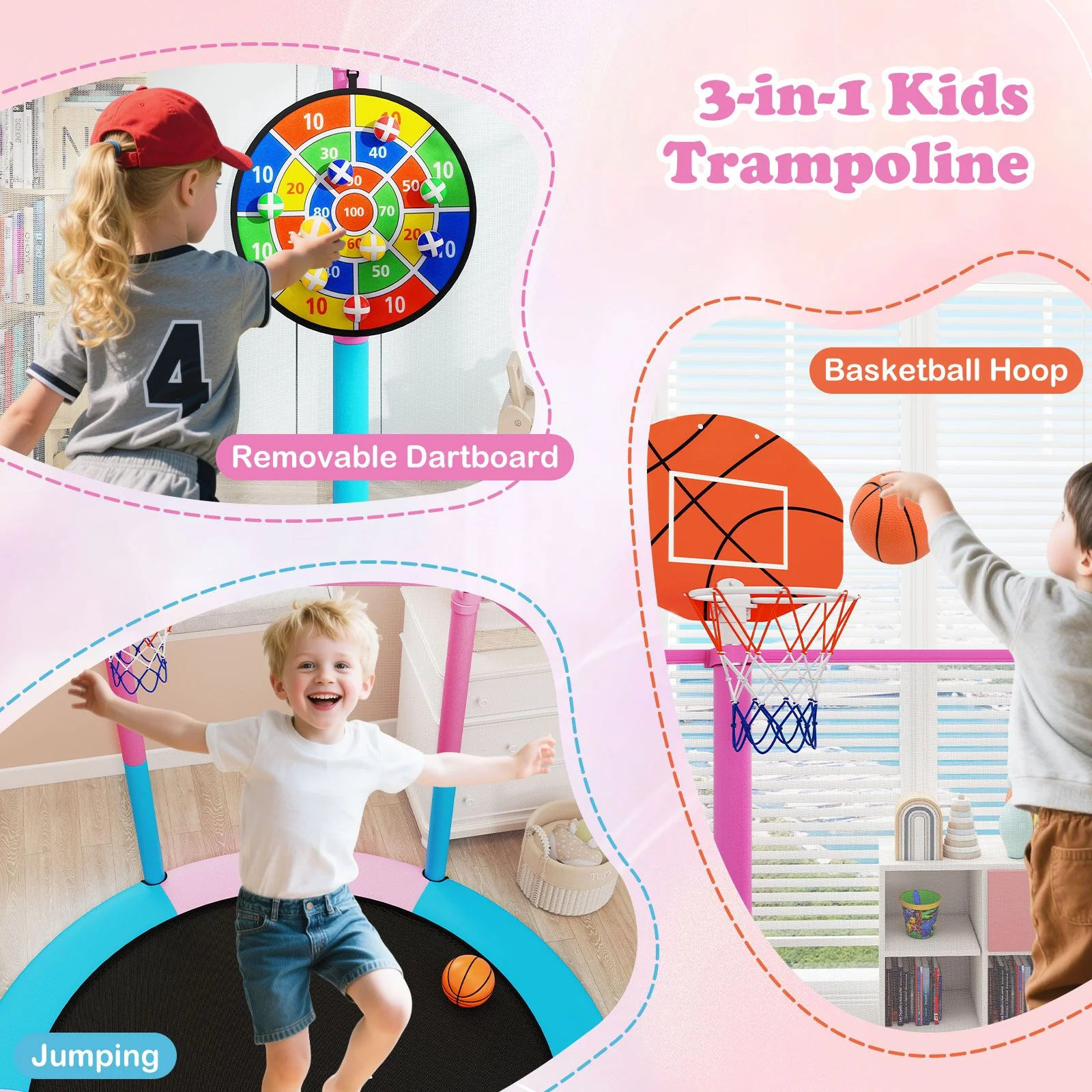 Toddler Trampoline with Basketball Hoop and No-gap Design for Kids - Image 5