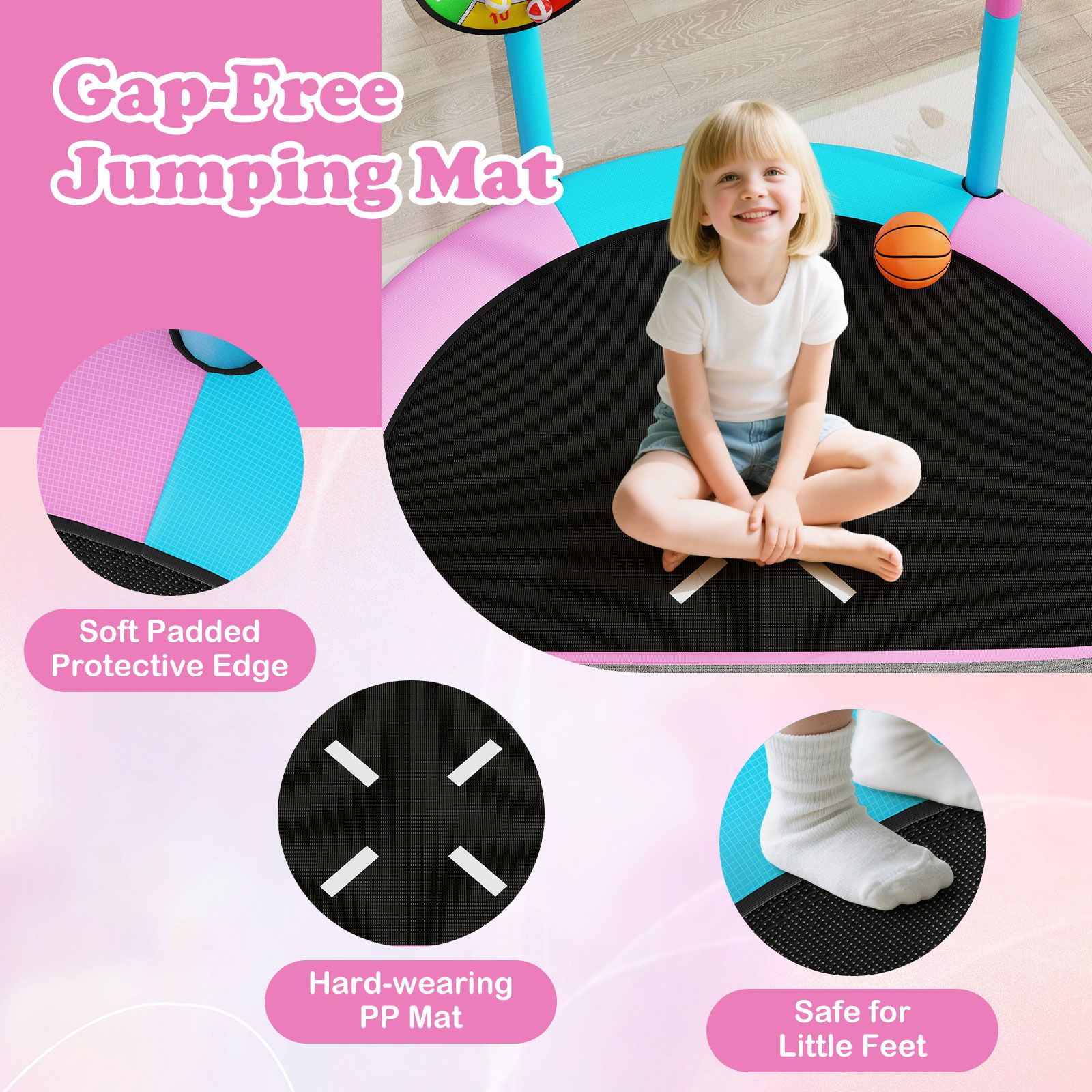 Toddler Trampoline with Basketball Hoop and No-gap Design for Kids - Image 6