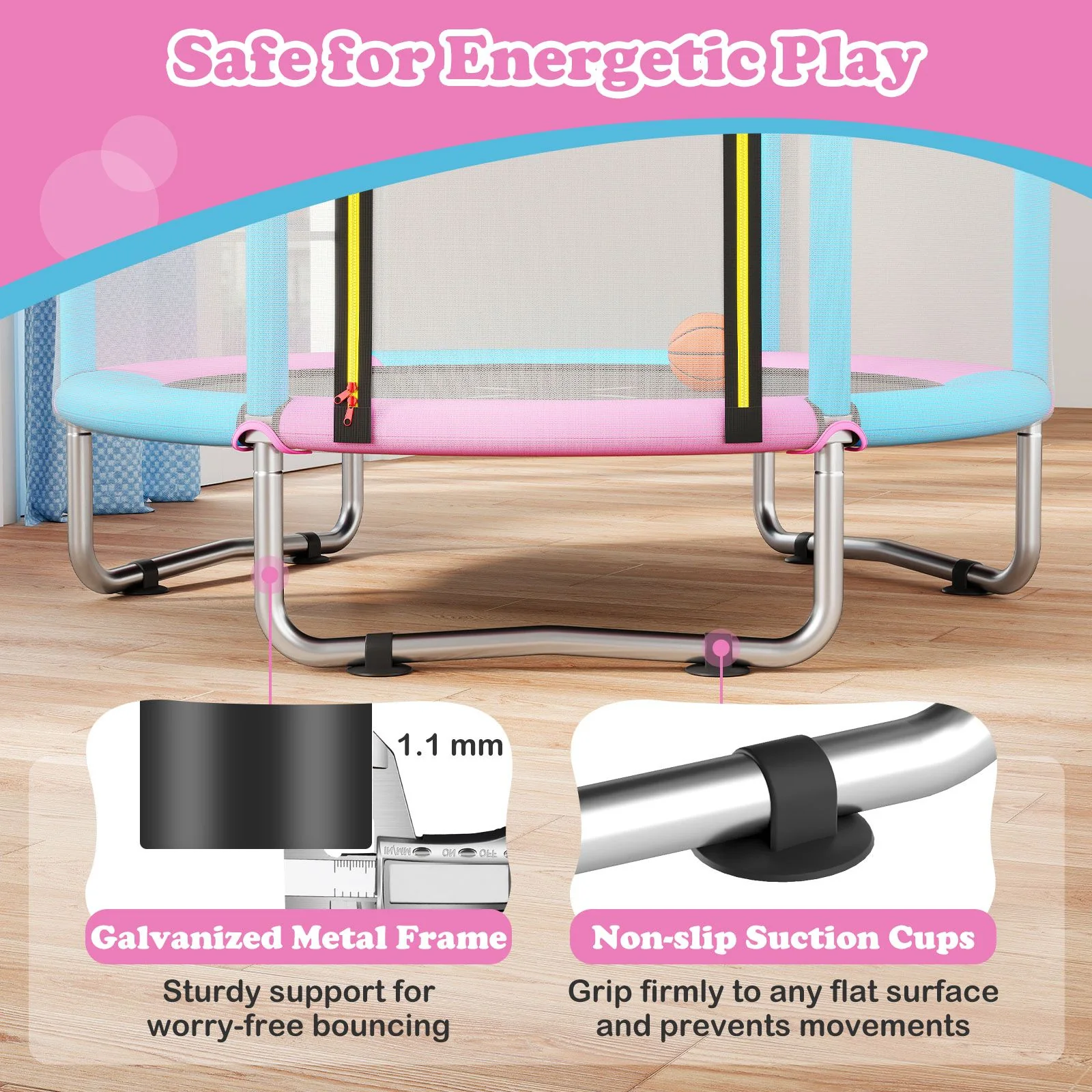 Toddler Trampoline with Basketball Hoop and No-gap Design for Kids - Image 7