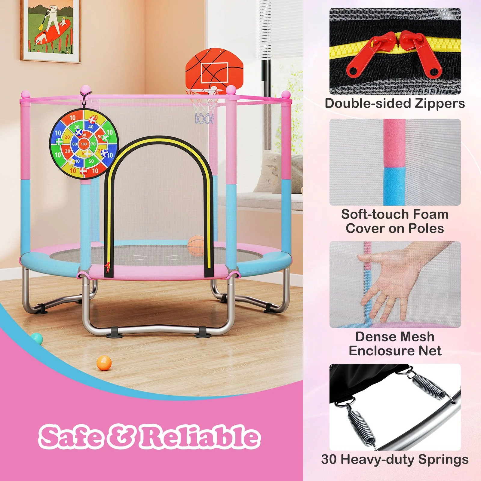 Toddler Trampoline with Basketball Hoop and No-gap Design for Kids - Image 9