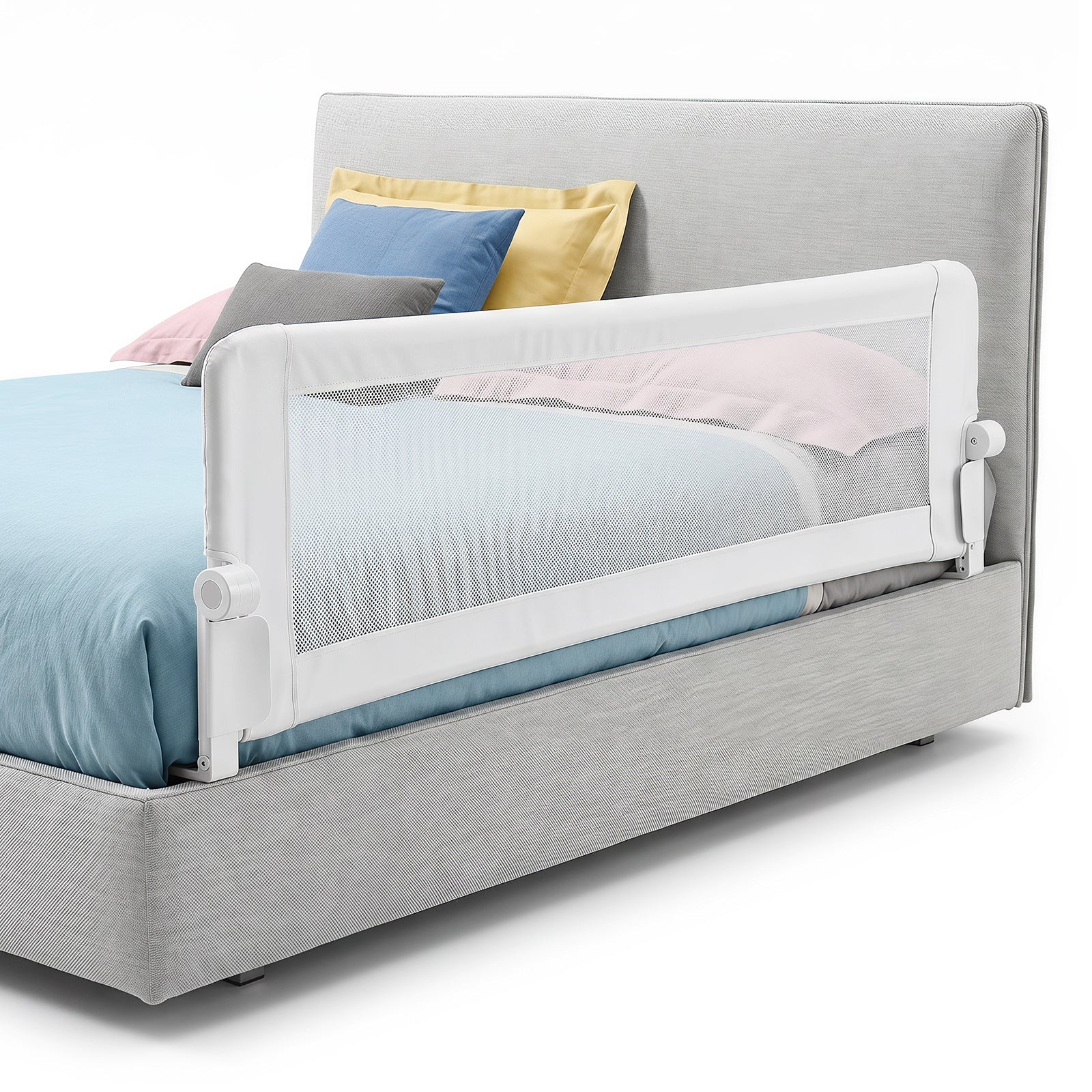 Universal Kids Bedrail Guard with Adjustable Safety Strap for Single Double Queen King Mattress, White/Grey - Image 2