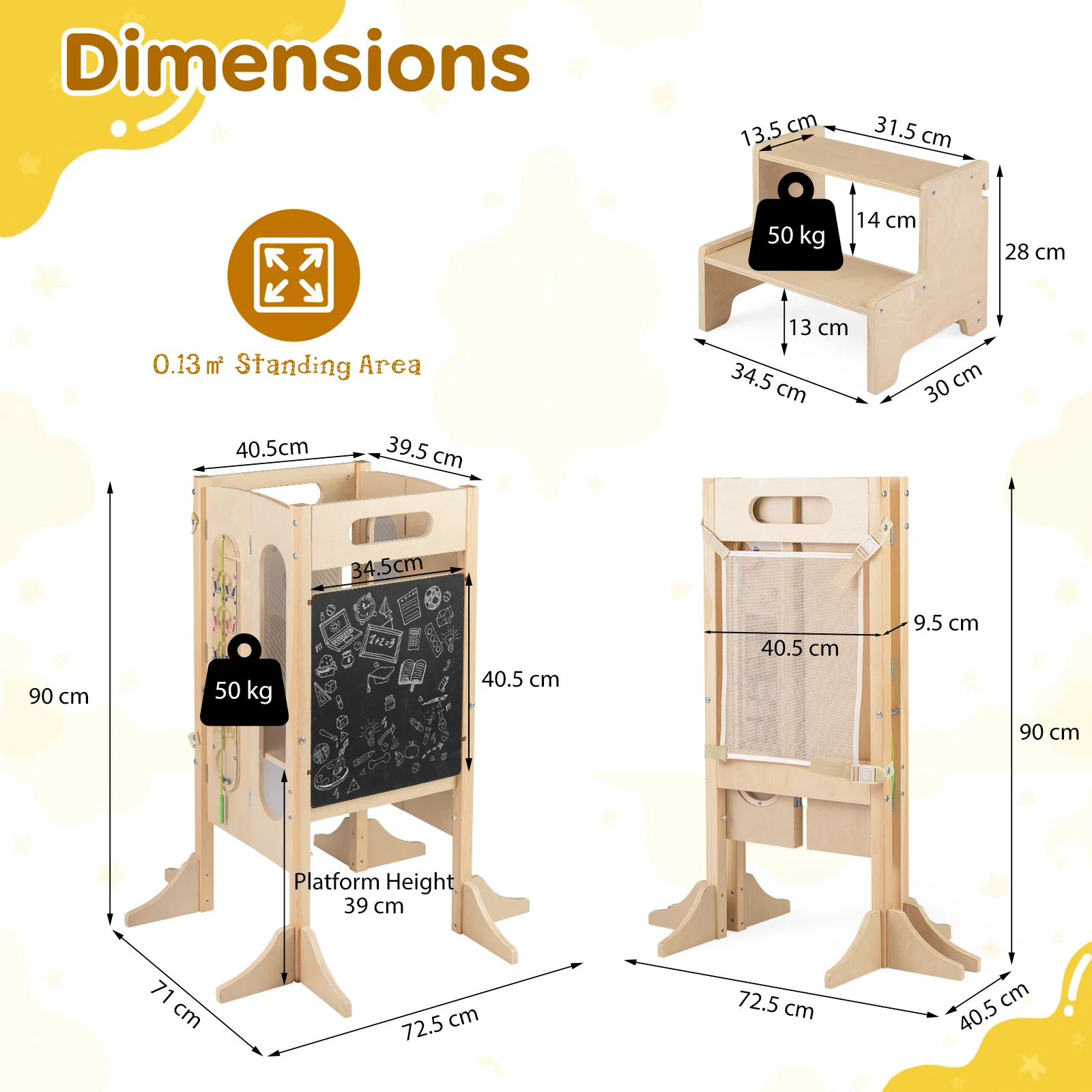 Versatile Wooden Learning Tower with Blackboard & Montessori Games for Children 3+ Years Old - Image 11
